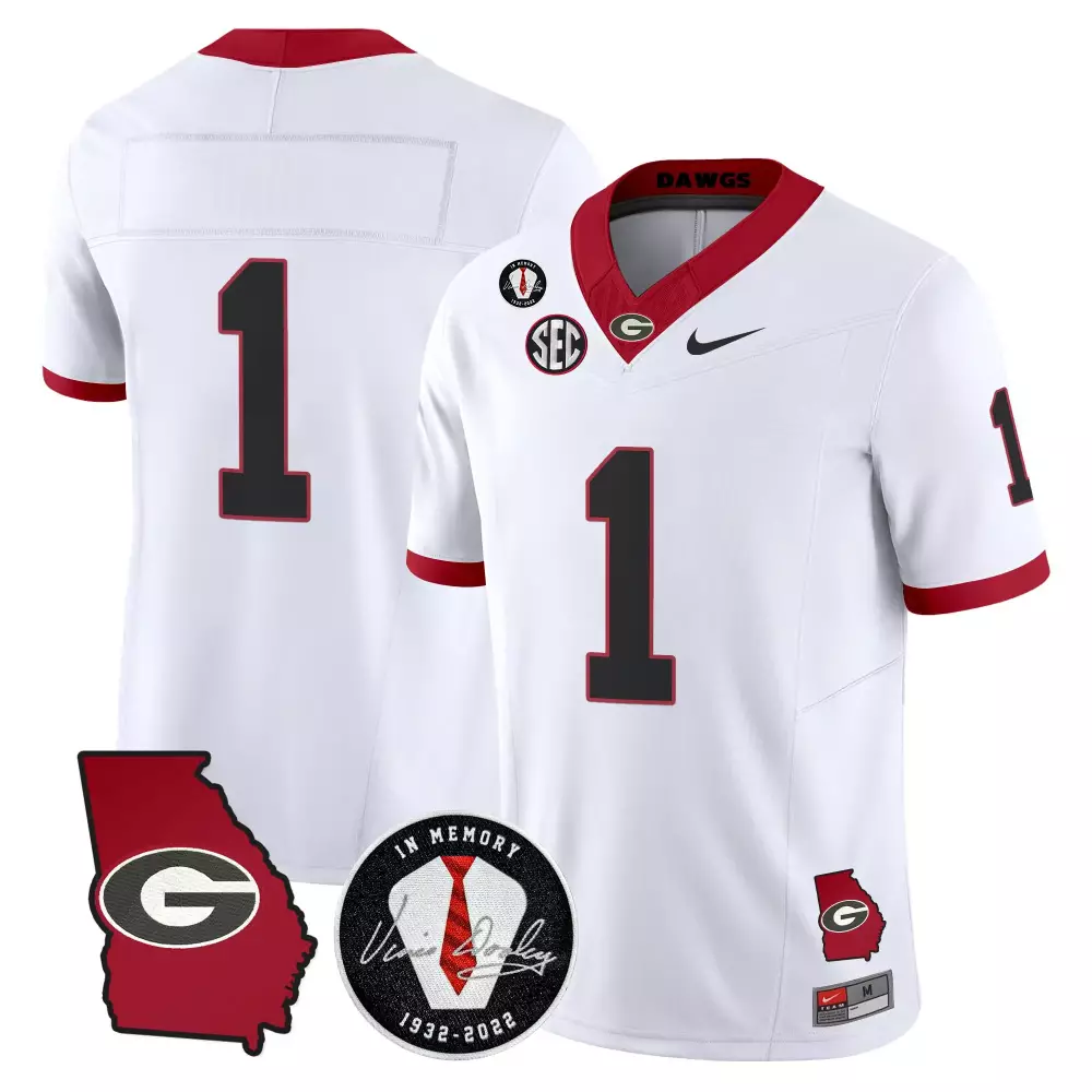 Vince Dooley 1 Men's Stitched Vapor Jersey | White Georgia Bulldogs 2025 Name Patch | Limited Edition Fan Gear | For Men, Women & Youth