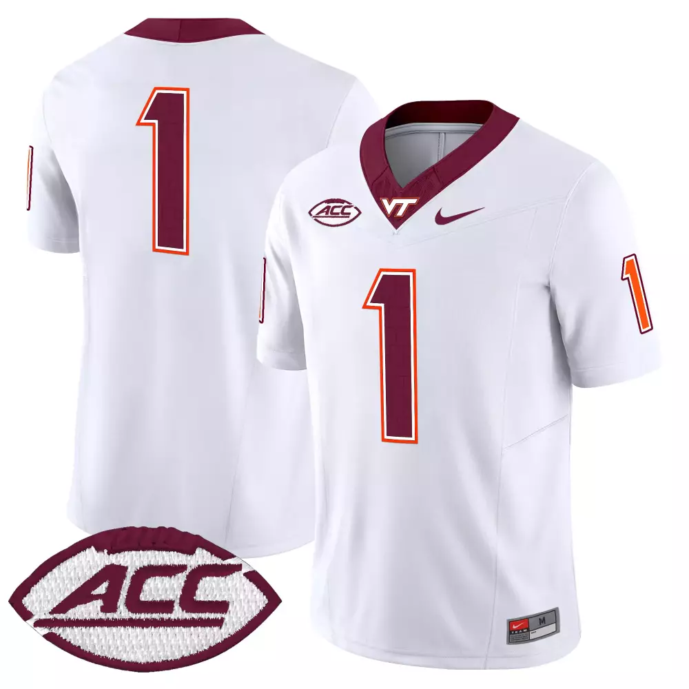 Virginia Tech Hokies 1 Stitched Women'S White Vapor Limited Jersey Acc 2025 Patch