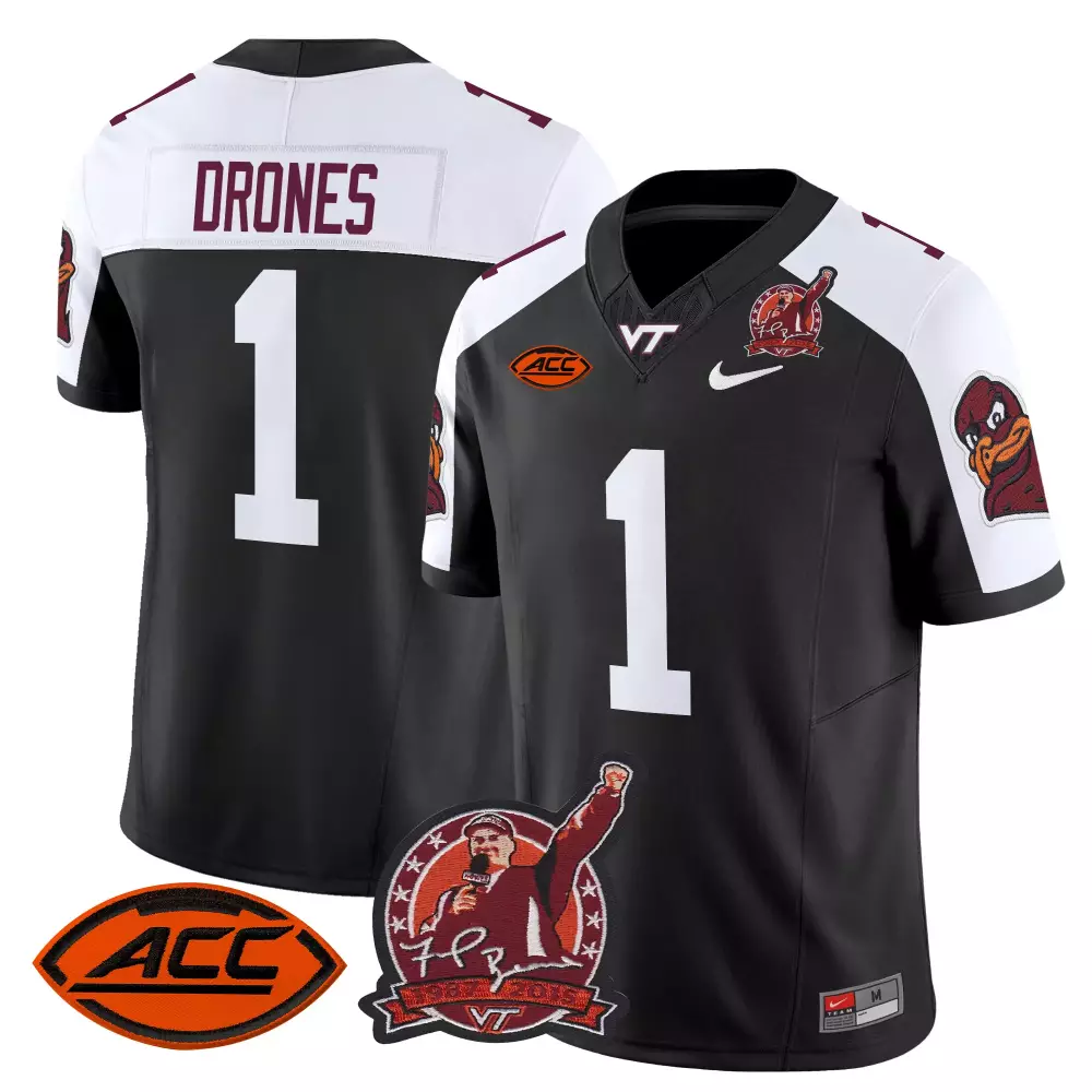 Virginia Tech Hokies Jersey Black All Stitched Drones 1 Name Patch 2024 Men'S Style