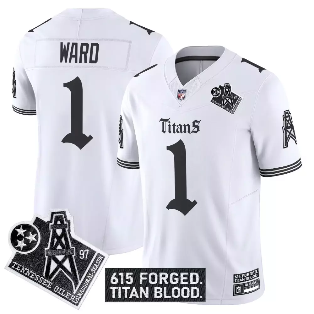 Ward 1 Tennessee Titans Men'S Stitched Limited Edition White Jersey 2023 Name Patch