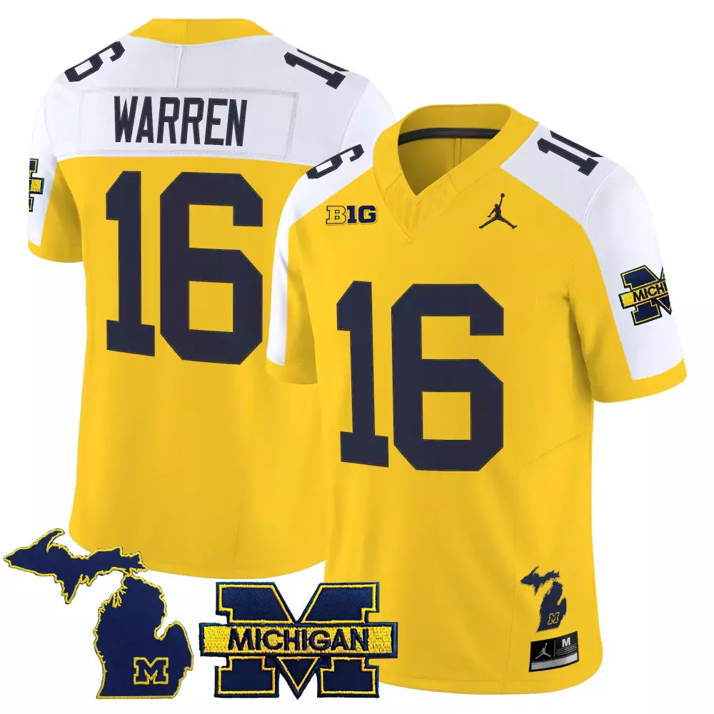 Warren 16 Michigan Wolverines Navy Stitched Jersey | 2023 National Champions Patch | Replica Fan Gear | For Men, Women & Youth