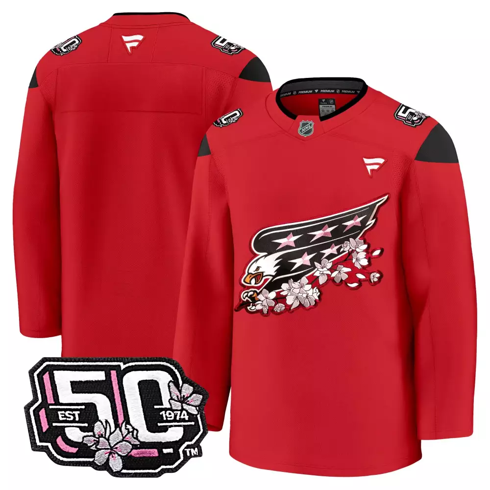 Washington Capitals Red Stitched Jersey | 50th Anniversary Name Patch Fan Gear | For Men, Women & Youth