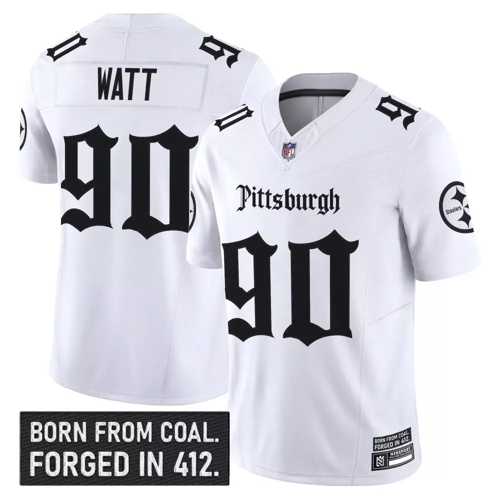 Watt 90 Men's Pittsburgh Steelers White Stitched Jersey | Name Patch 2023 Super Bowl IX for Men, Women & Youth