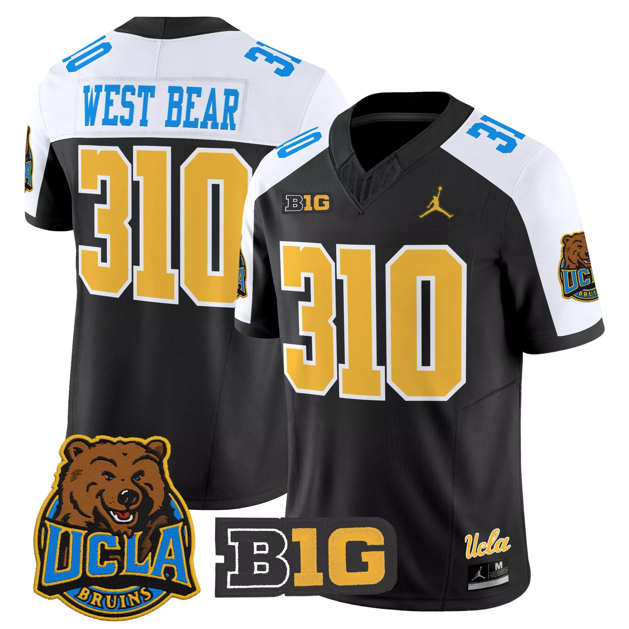 west bear 310 men s ucla bruins black vapor jersey all stitched embroidered b1g patch 2025