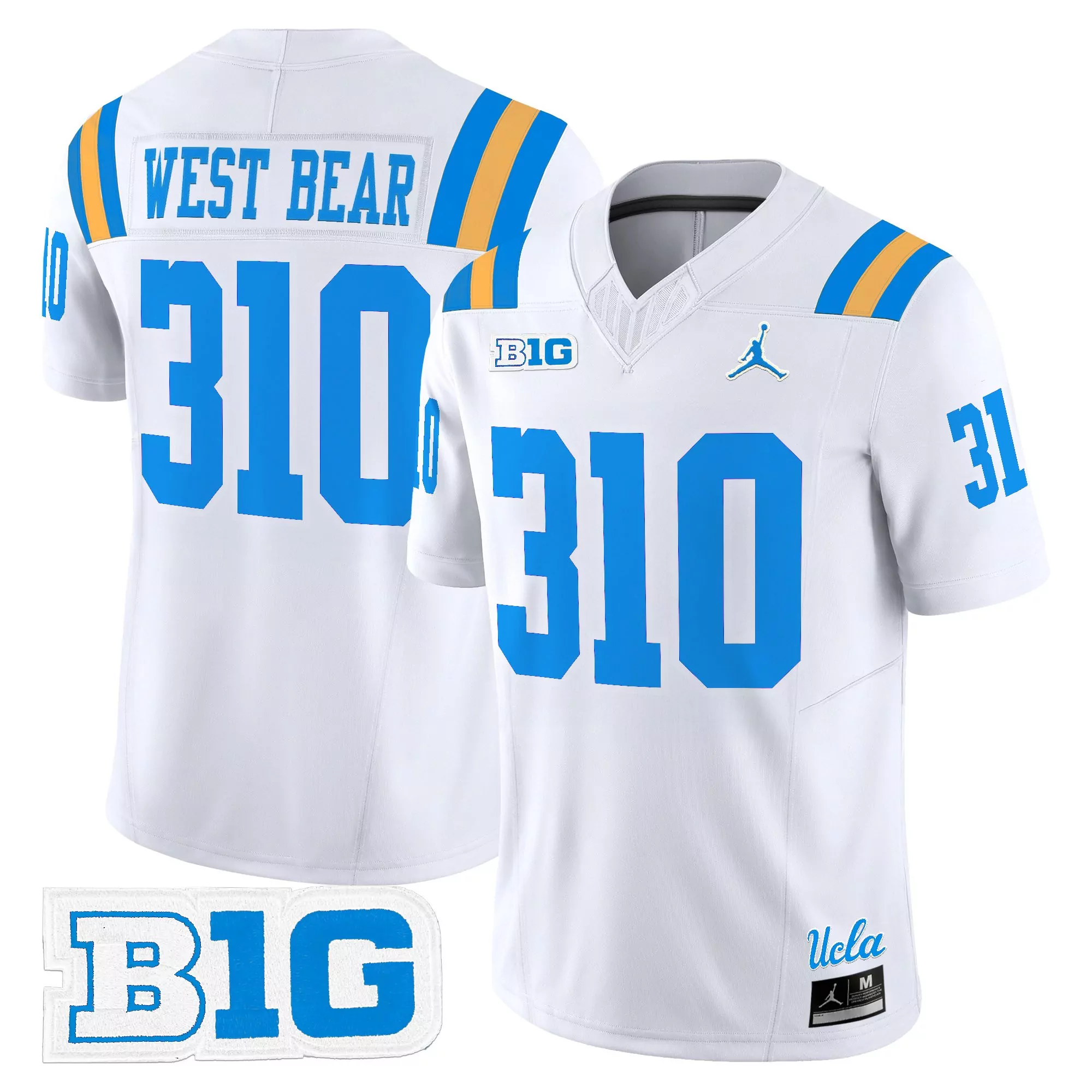 west bear 310 men s ucla bruins black vapor jersey all stitched embroidered b1g patch 2025