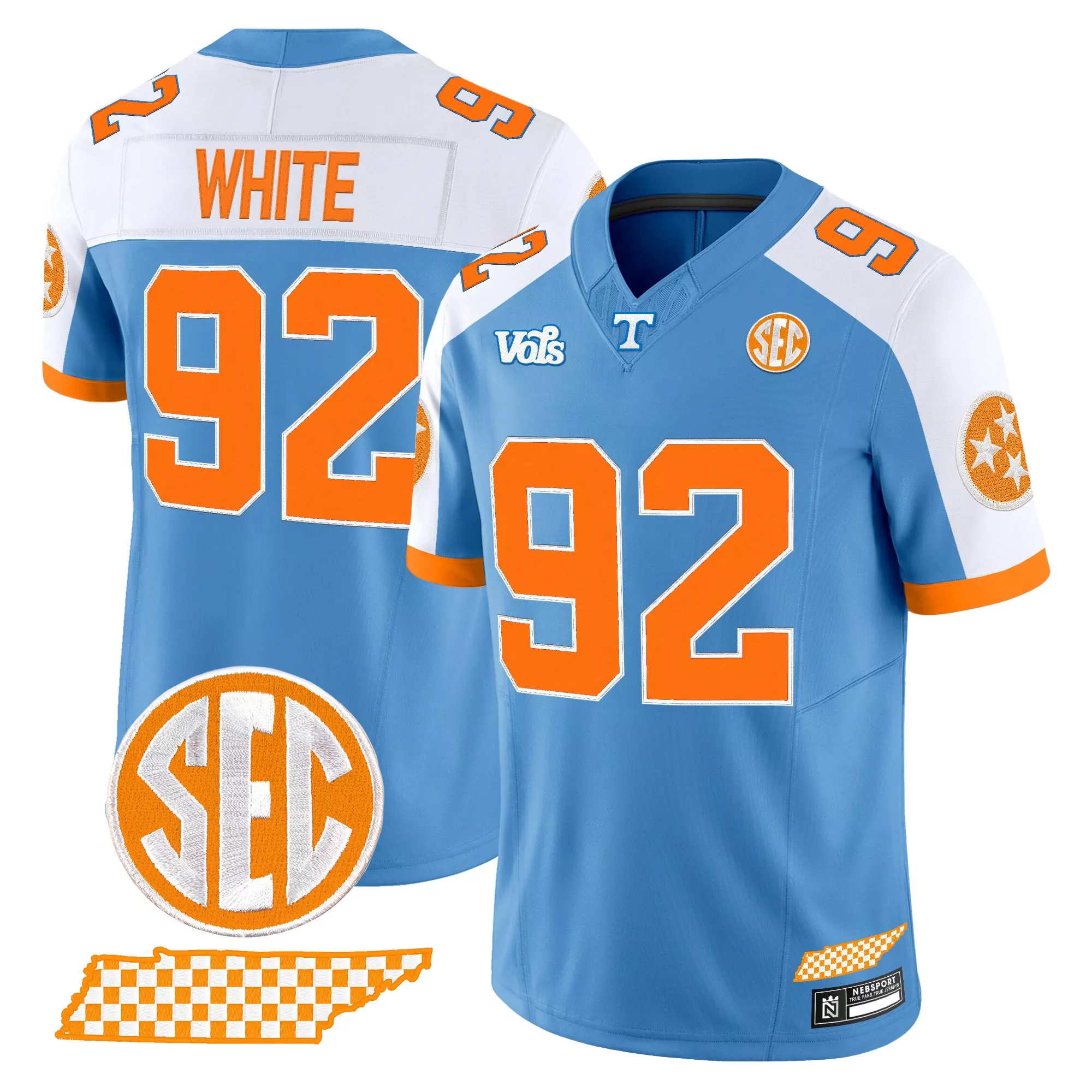 white 92 stitched vapor jersey men s tennessee volunteers 2025 sec edition