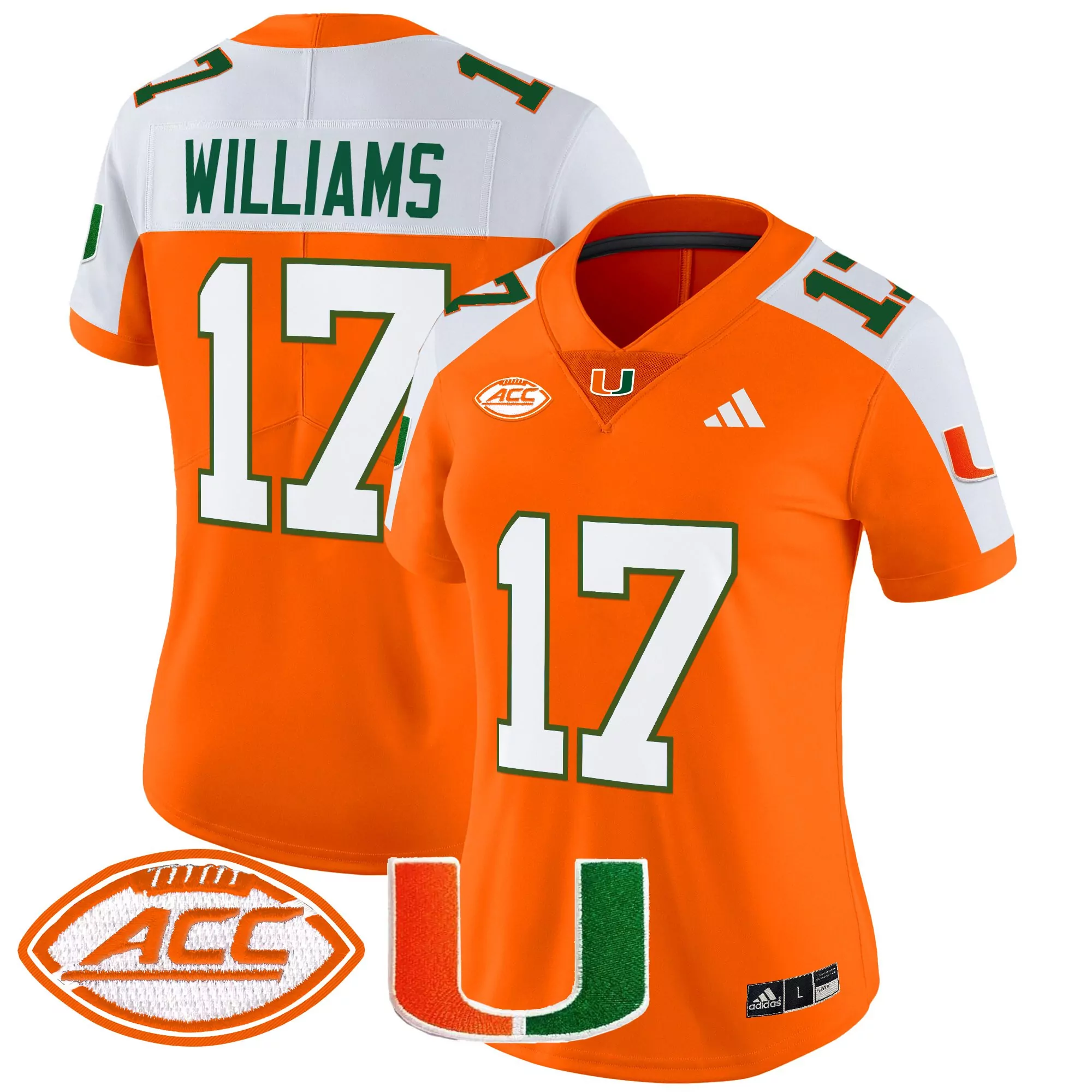 Williams 17 Women'S Miami Hurricanes Orange Stitched Jersey With Name Patch 2025