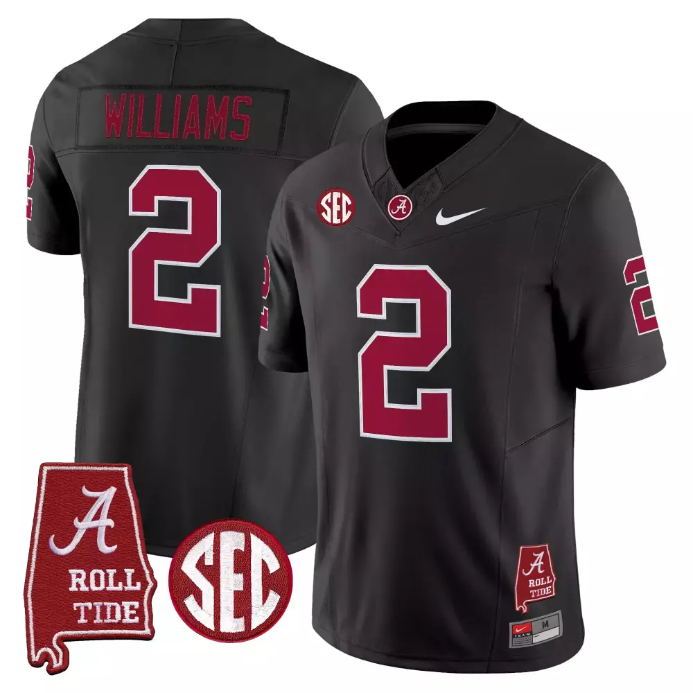 Williams 2 Alabama Crimson Tide 2023 Black Stitched Jersey | Name Patch | Fan Gear for Men, Women & Youth