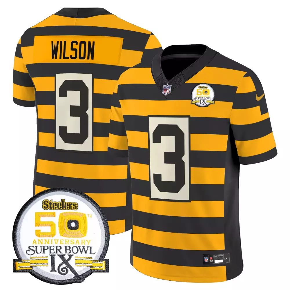 Wilson 3 Men's Stitched Jersey | Pittsburgh Steelers Black Super Bowl 50 Anniversary 2023 | For Men, Women & Youth