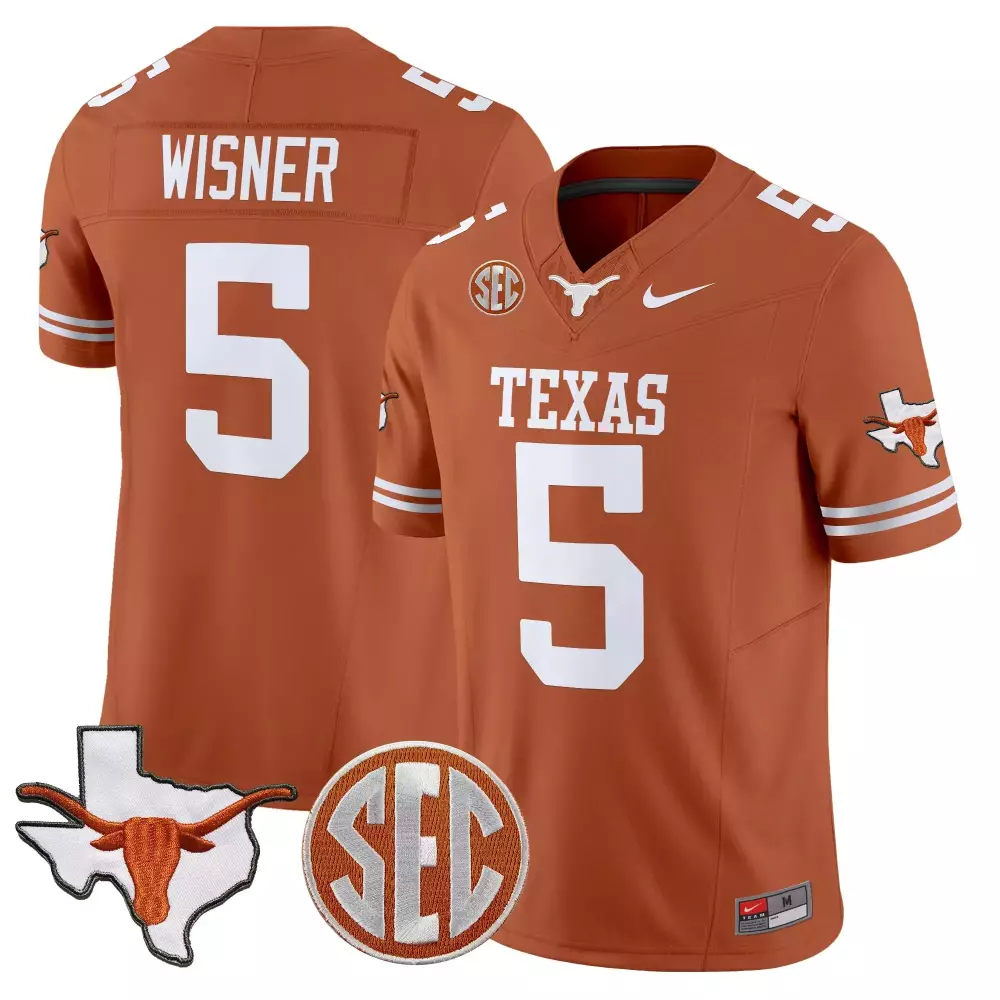 Wisner 5 Texas Longhorns 2025 Orange Vapor Jersey | SEC Texas Patch | Limited Edition Fan Gear | For Men, Women & Youth