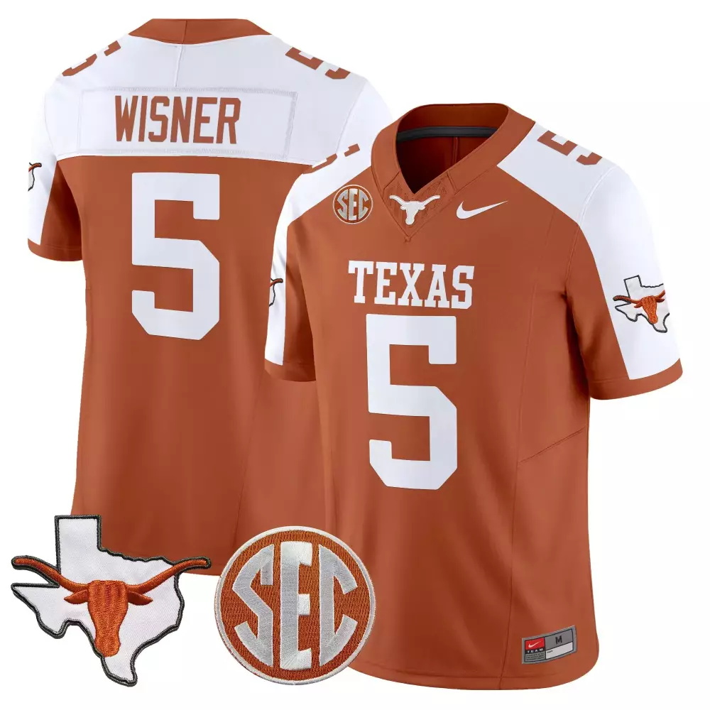 Wisner 5 Texas Longhorns 2025 Orange Vapor Jersey | SEC Texas Patch | Limited Edition Fan Gear | For Men, Women & Youth