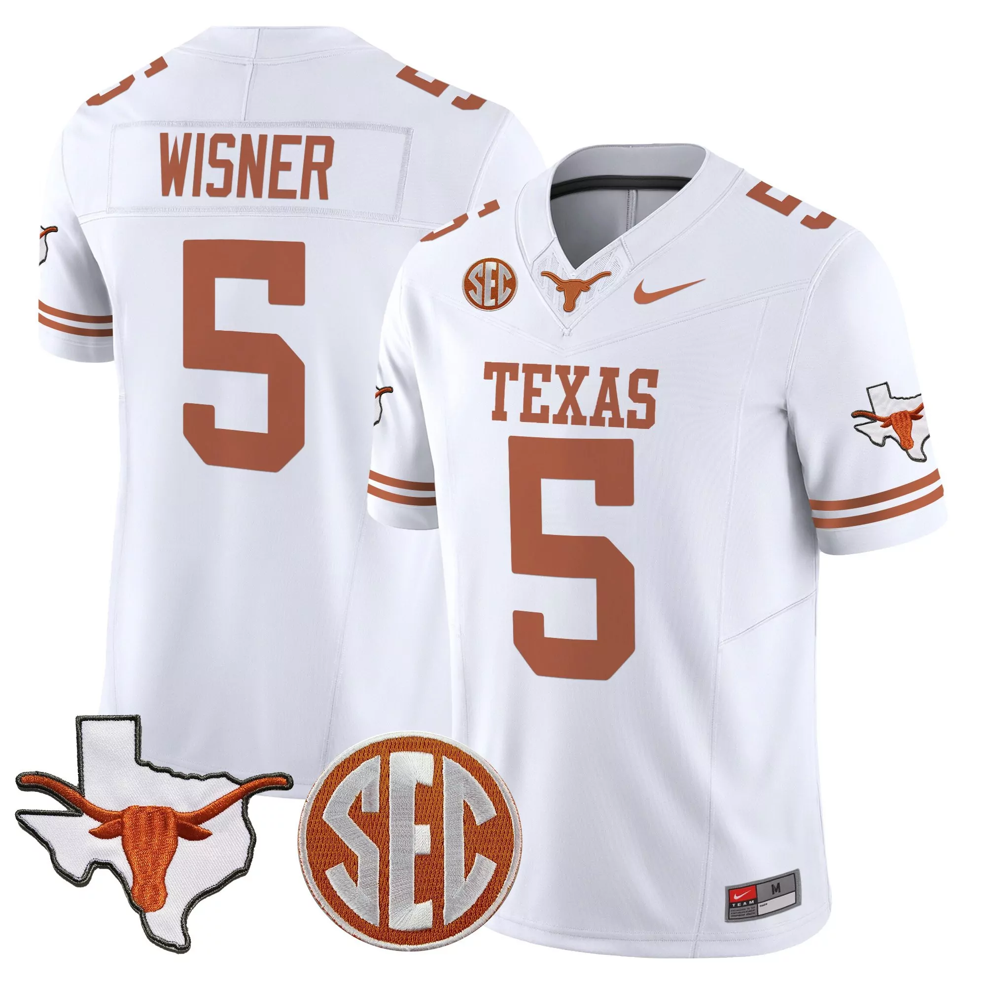 Wisner 5 Texas Longhorns 2025 Stitched Jersey White Male Style Name Patch