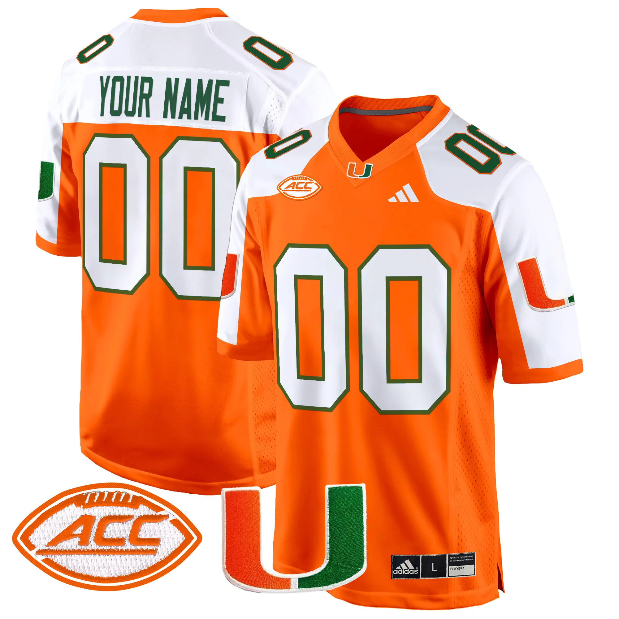 Women'S Miami Hurricanes Orange Stitched Jersey Acc Name Patch 2025 Player 1