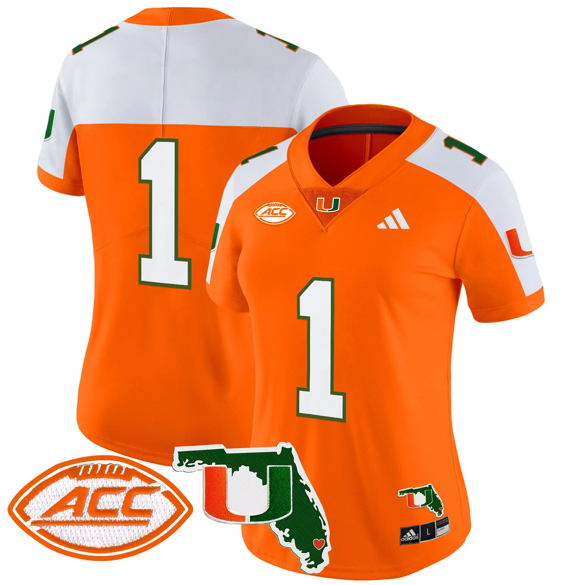 Women'S Miami Hurricanes Orange Stitched Jersey Acc Name Patch 2025 Player 1