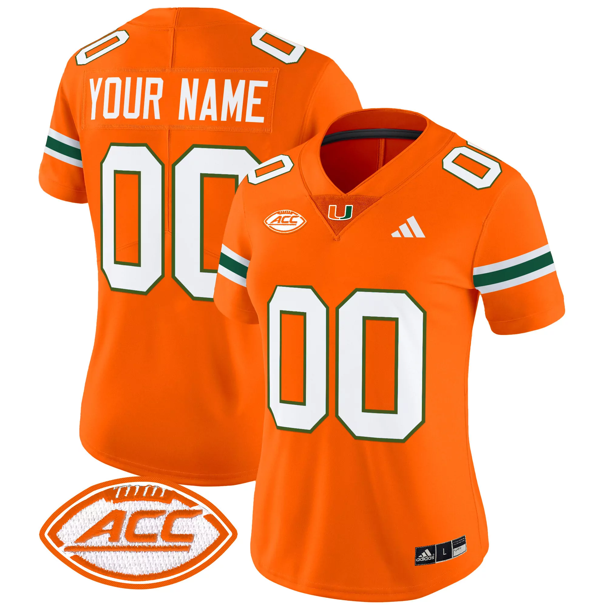Women'S Miami Hurricanes Orange Stitched Jersey Acc Name Patch 2025 Player 1