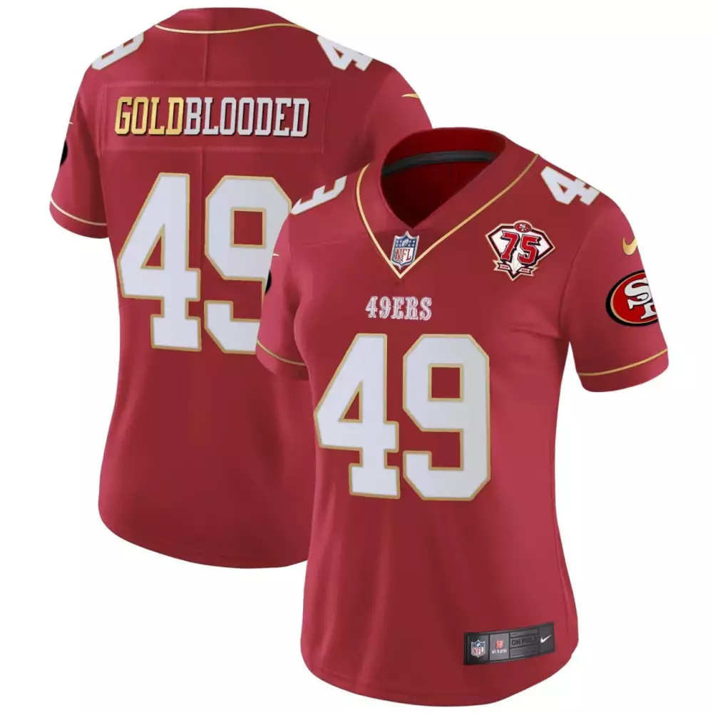 San Francisco 49ers Women's Goldblooded 49 Stitched Jersey | Red 75th Anniversary Style | For Men, Women & Youth