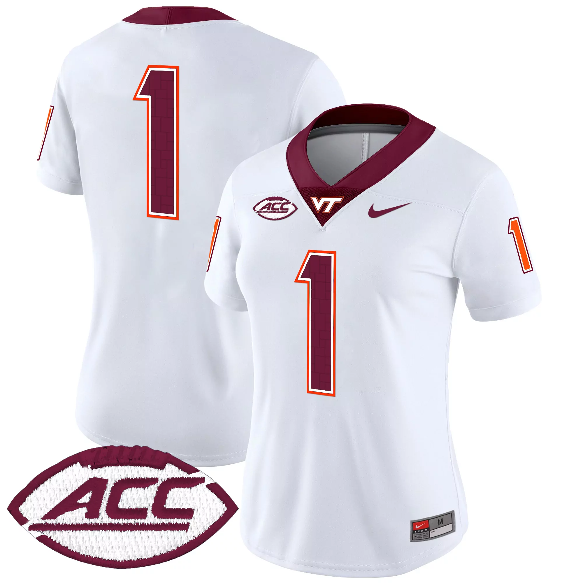 Women'S Stitched Jersey White Virginia Tech 1 Acc Patch 2023