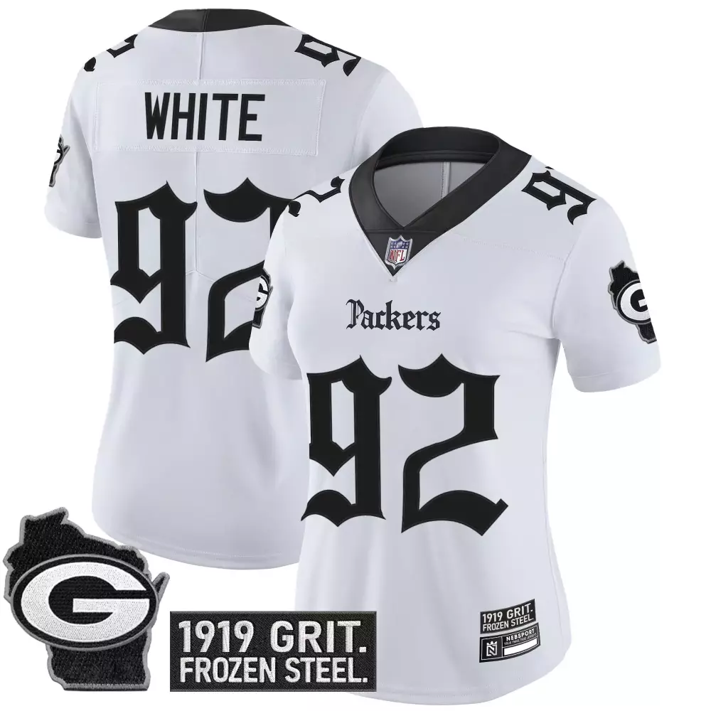 White 92 Green Bay Packers Women's Stitched Jersey | 1919 Grit Frozen Steel Edition | Perfect Fan Gear | For Men, Women & Youth