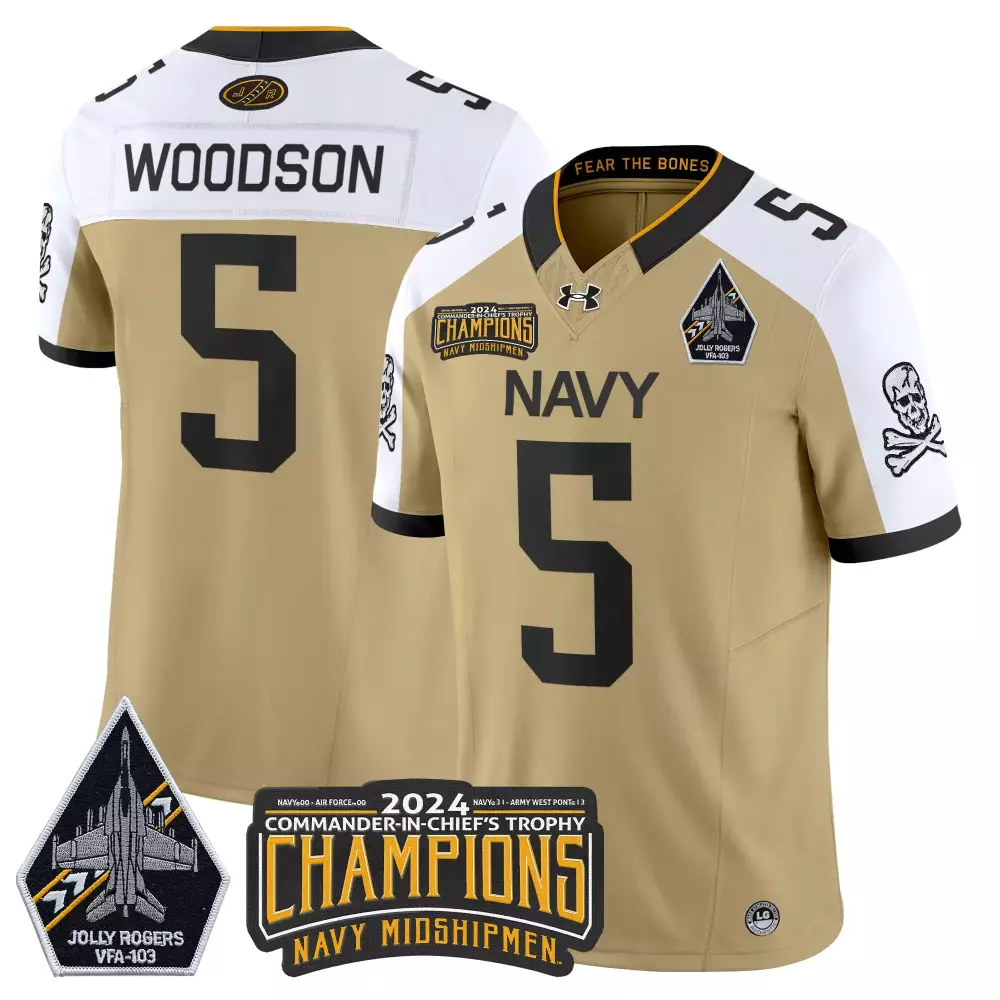 Woodson 5 Men'S Navy Midshipmen All Stitched Jersey 2024 Champions Patch