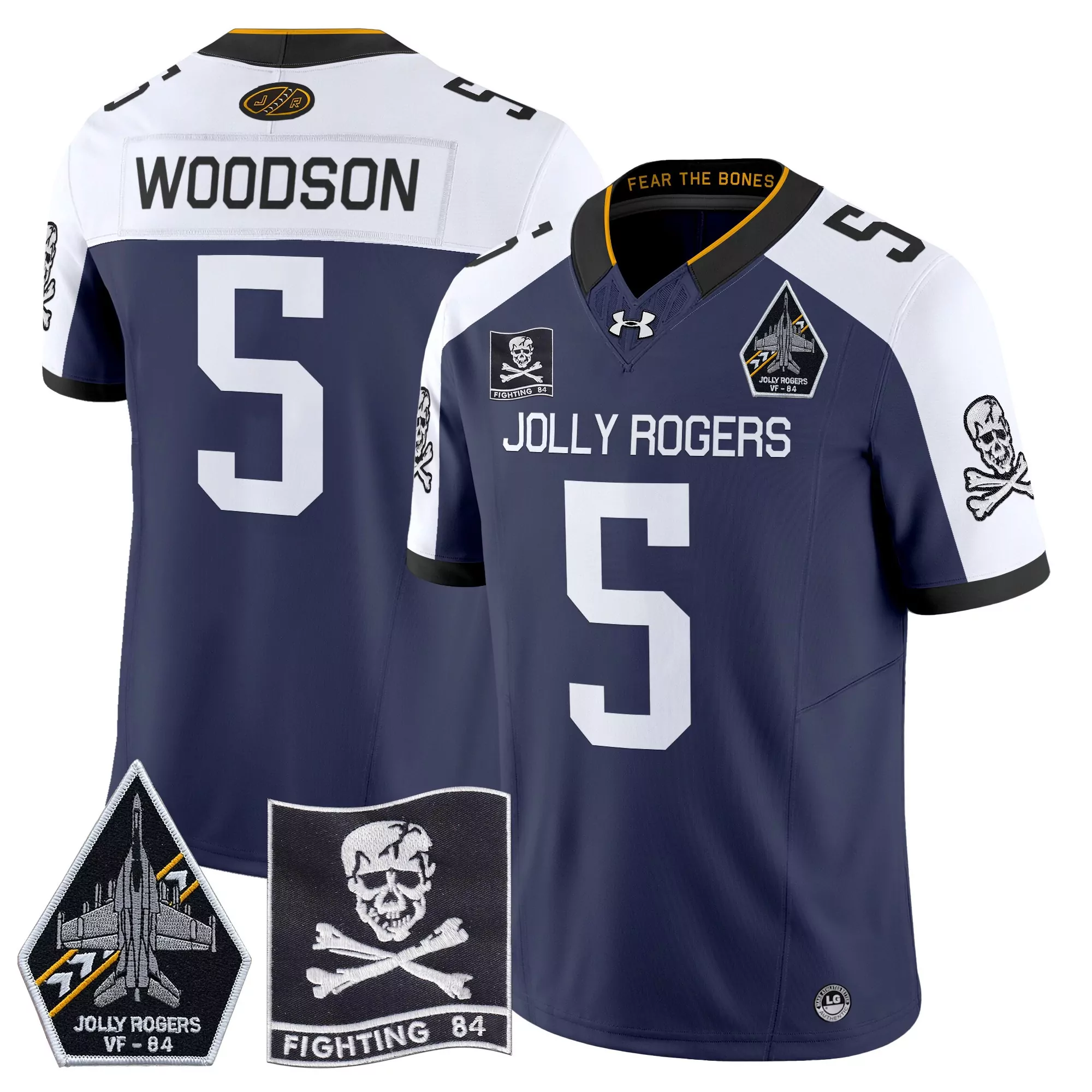 Woodson 5 Men'S Navy Gold 2023 Jolly Rogers All Stitched Jersey With Name Patch
