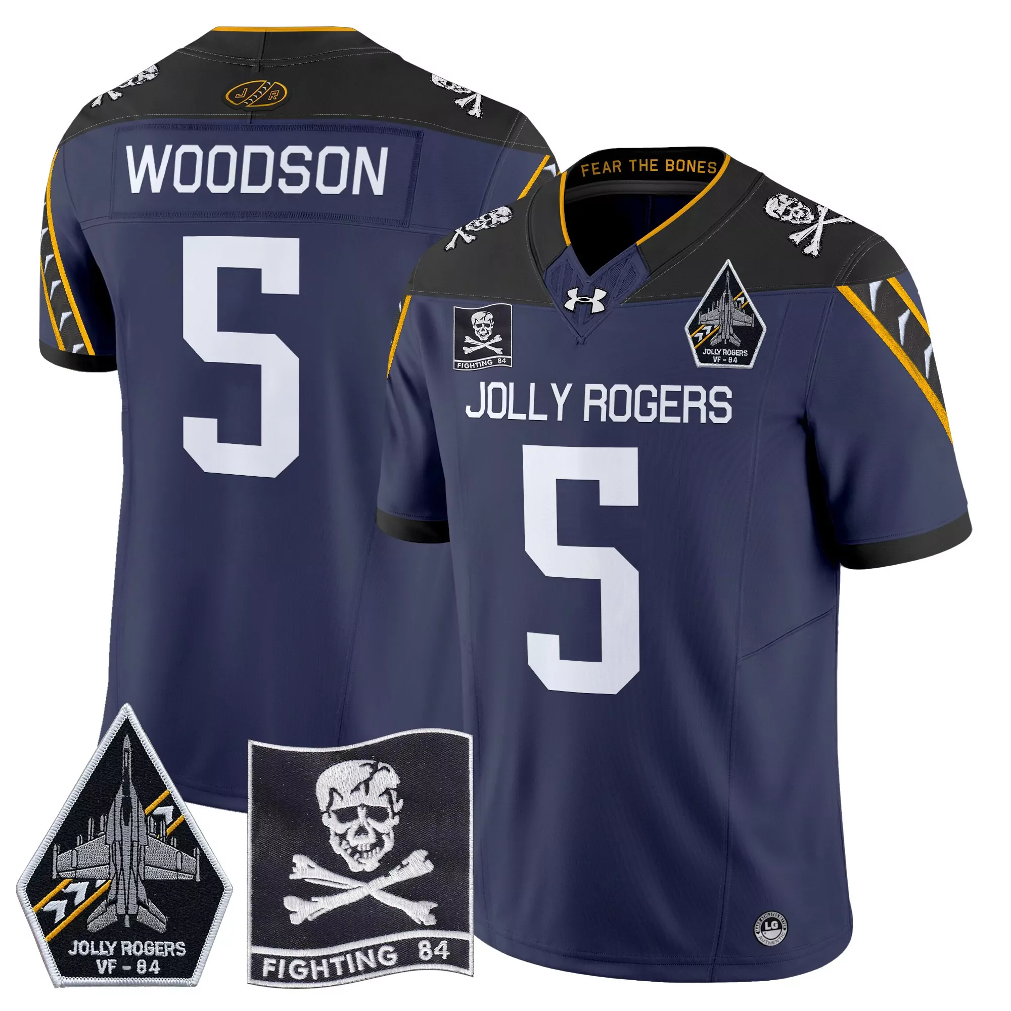 Woodson 5 Men'S Navy Gold 2023 Jolly Rogers All Stitched Jersey With Name Patch