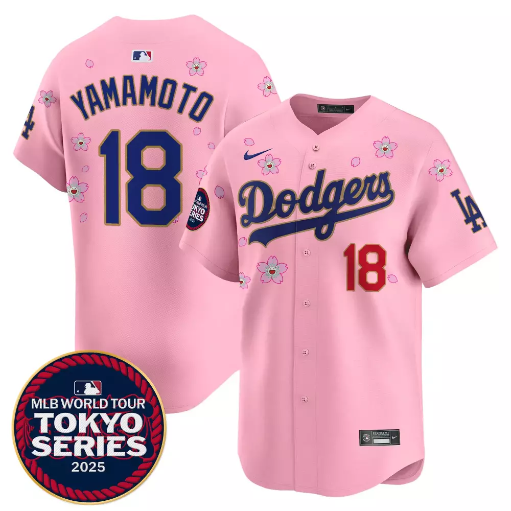 Yamamoto 18 Stitched Pink Dodgers Jersey 2025 Tokyo Series Mlb World Tour Men'S Style
