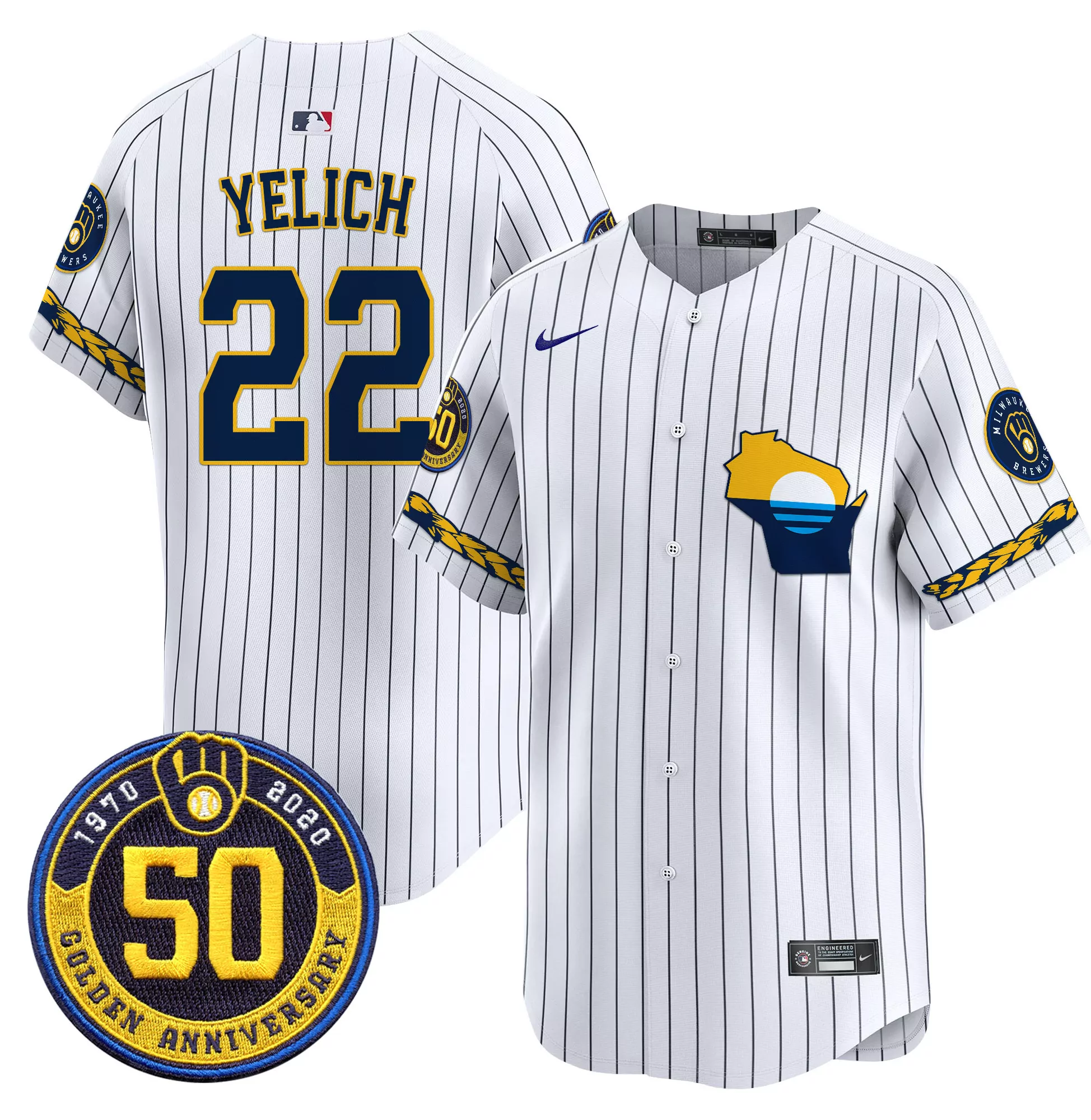 Yelich 22 Milwaukee Brewers White 50Th Anniversary Stitched Jersey Men'S Style