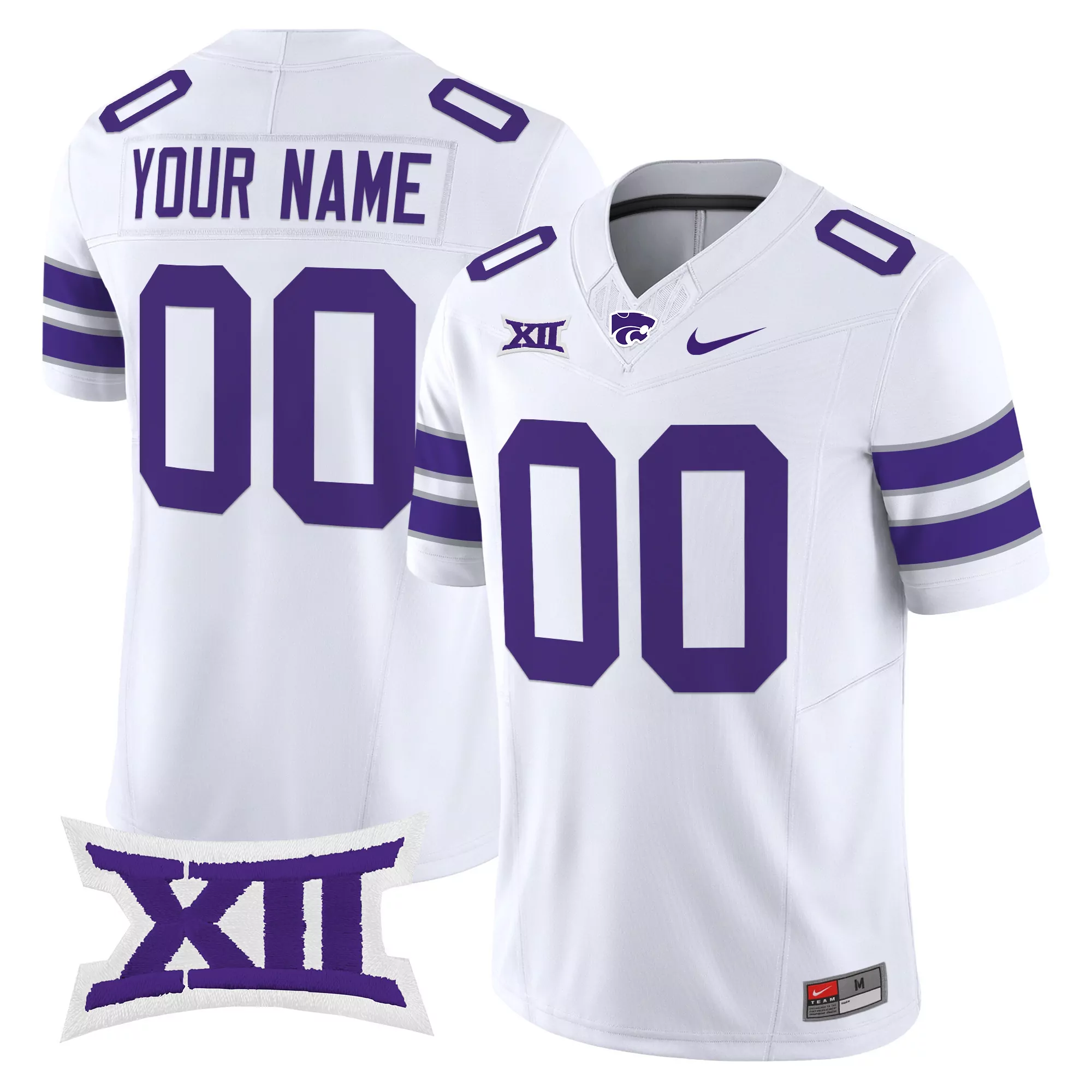 Your Name 00 Men'S Stitched Jersey Kansas State Wildcats White 2024 Xii Patch