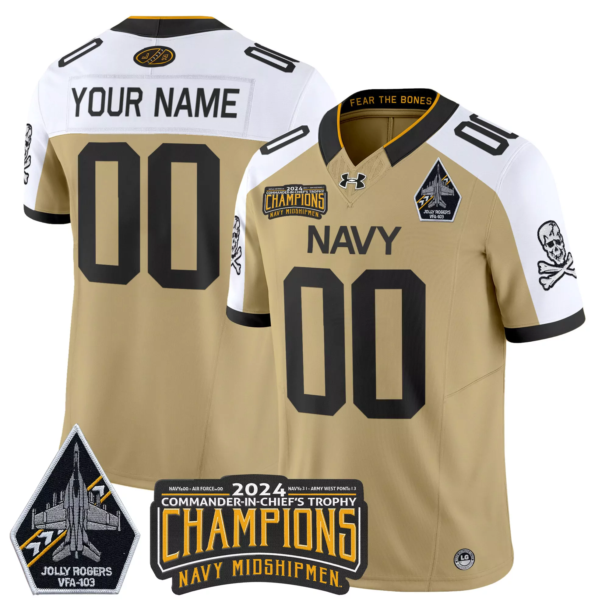 your name 00 men s white navy midshipmen 2024 vapor limited custom jersey embroidered jolly rogers patch