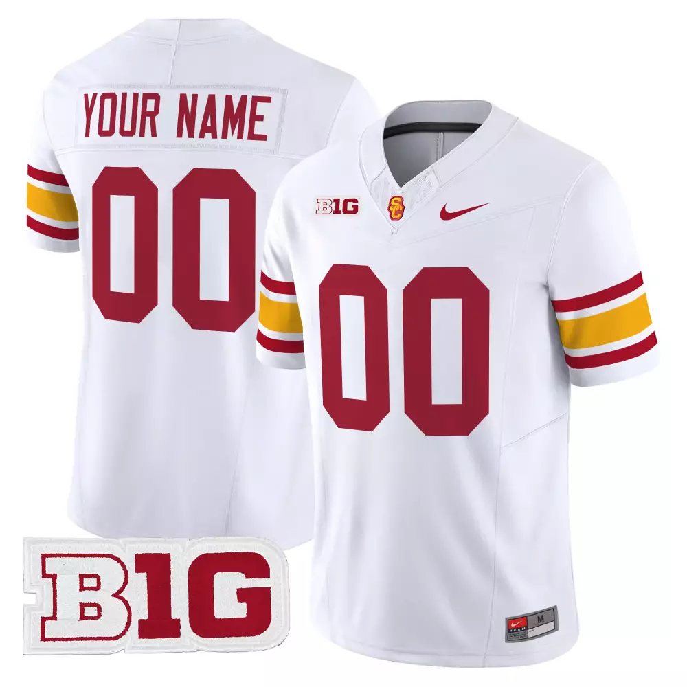 your name 00 men s vapor stitched usc trojans white custom jersey with b1g patch 2025