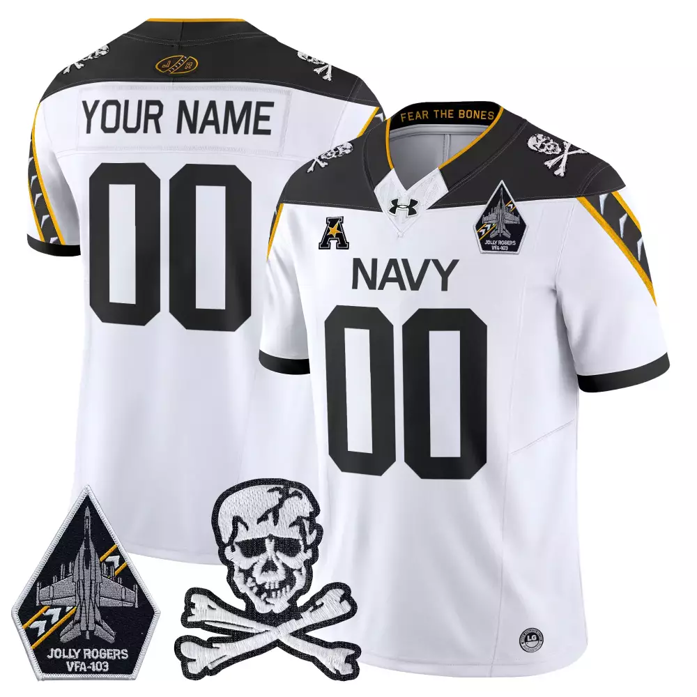 your name 00 navy midshipmen 2025 vapor limited stitched jersey camo with jolly rogers patch