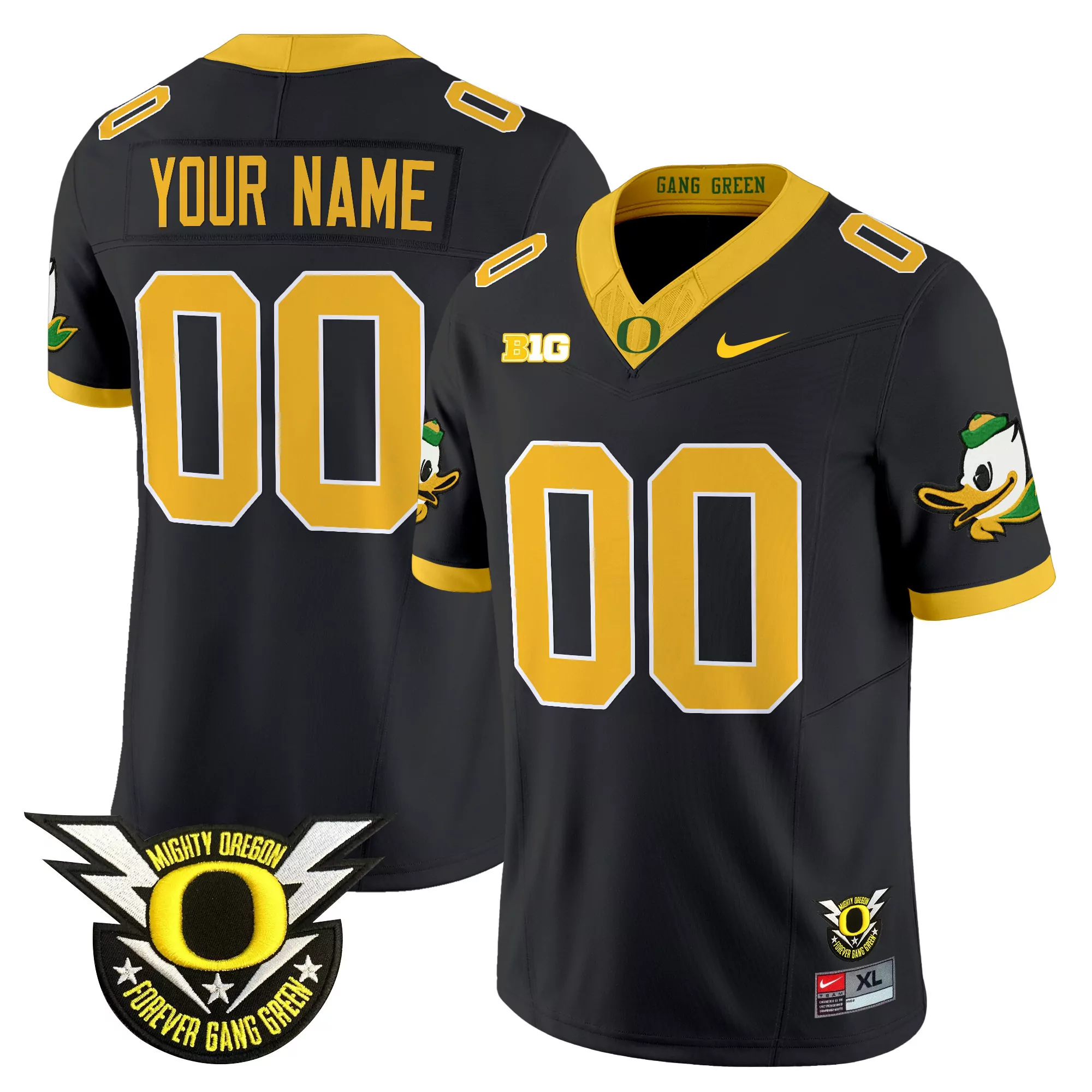 Your Name 00 Oregon Ducks Men'S Black Stitched Jersey With Name Patch 2025 Gang Green Style