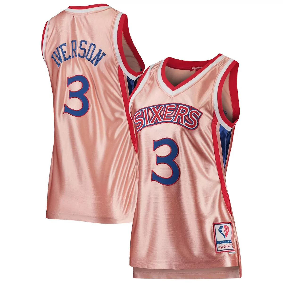 allen iverson pink philadelphia 76ers 75th anniversary rose gold 1996 jersey
