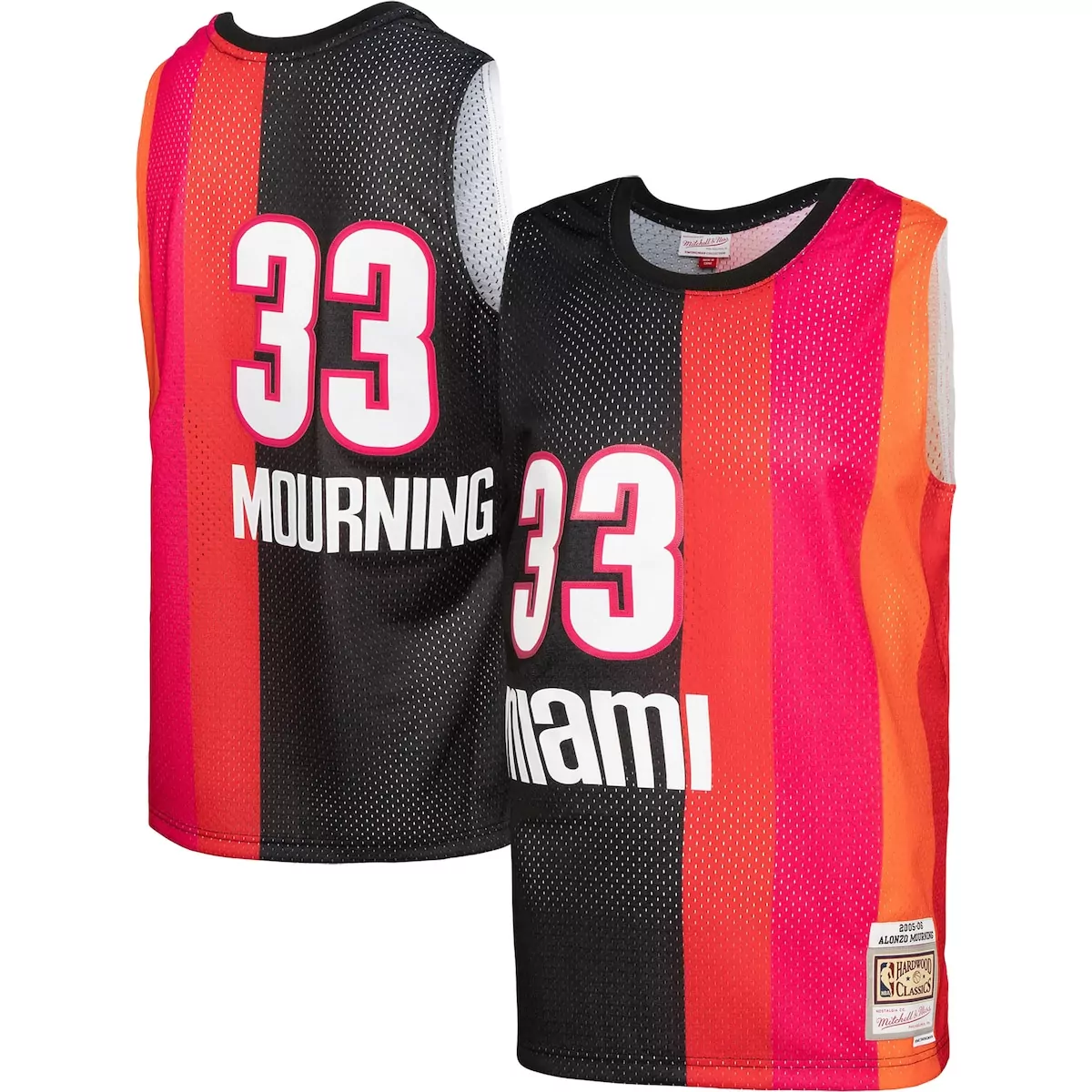 alonzo mourning black red miami heat hardwood classics 2005 06 split jersey