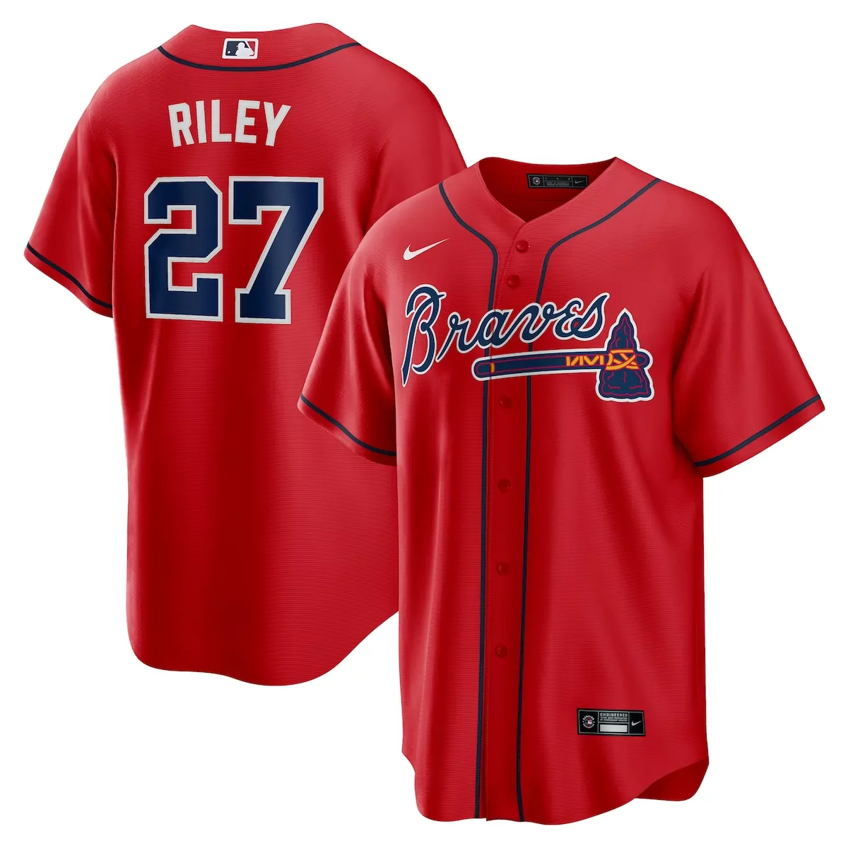 atlanta braves austin riley red alternate 2 jersey