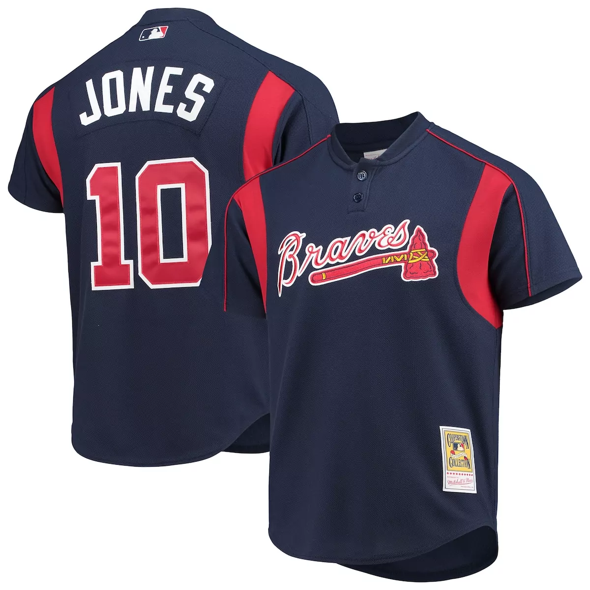 atlanta braves chipper jones navy cooperstown collection mesh batting practice button up jersey