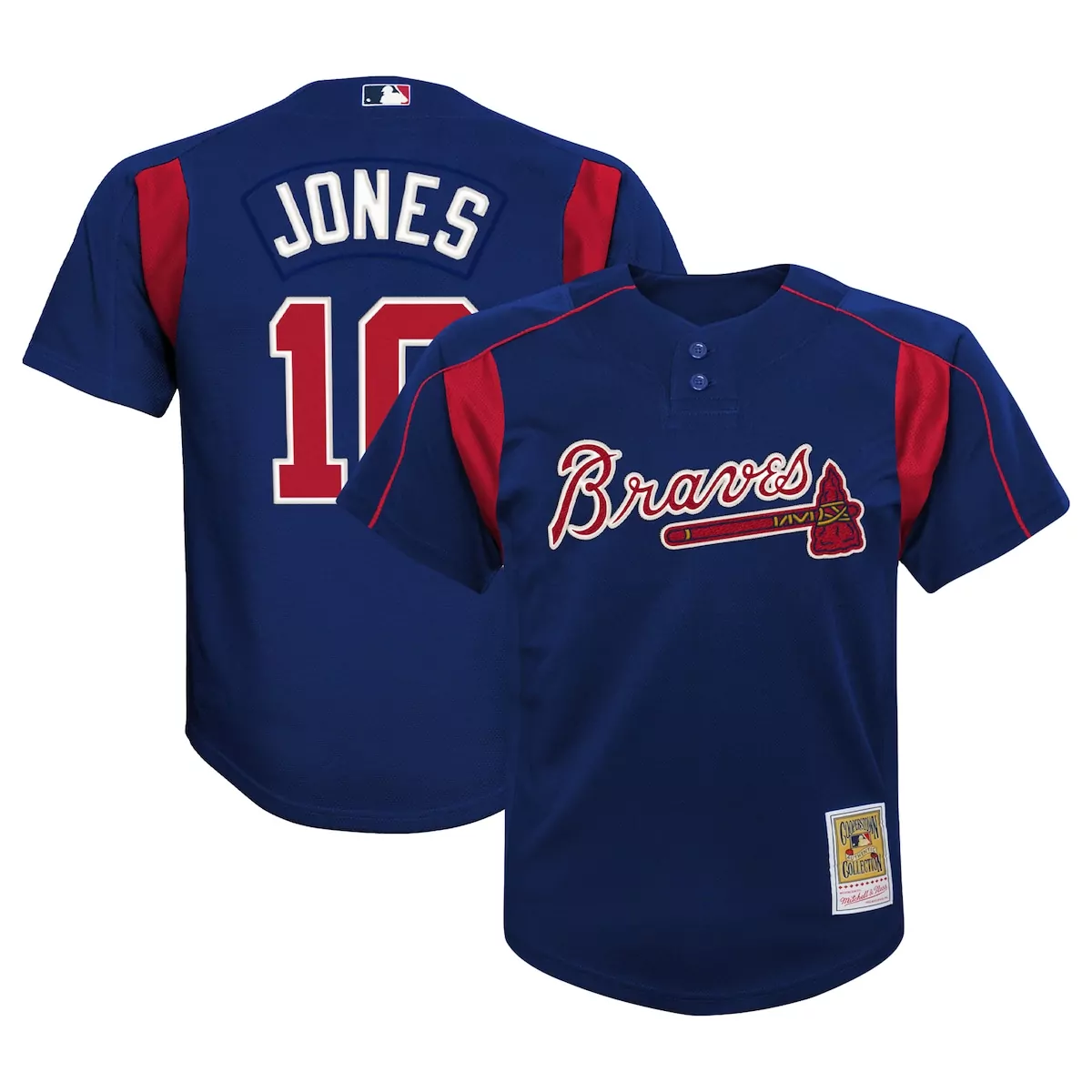 atlanta braves chipper jones navy cooperstown collection mesh batting practice button up jersey