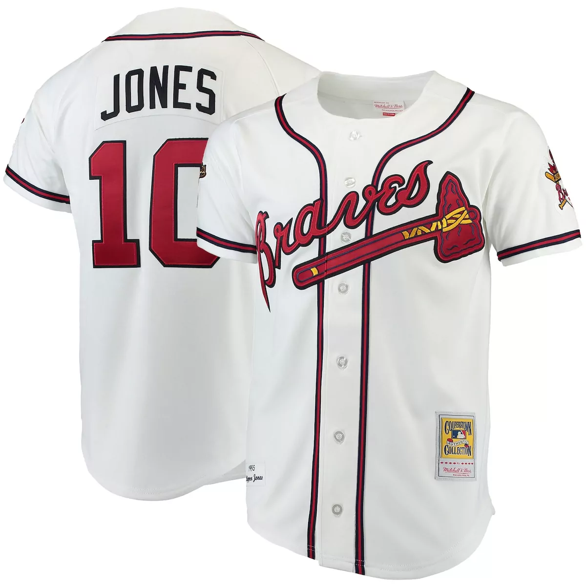 atlanta braves chipper jones navy cooperstown collection mesh batting practice button up jersey