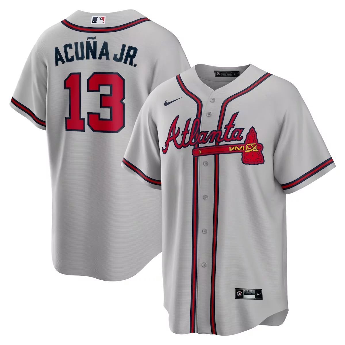 atlanta braves ronald acuna jr gray road player name jersey