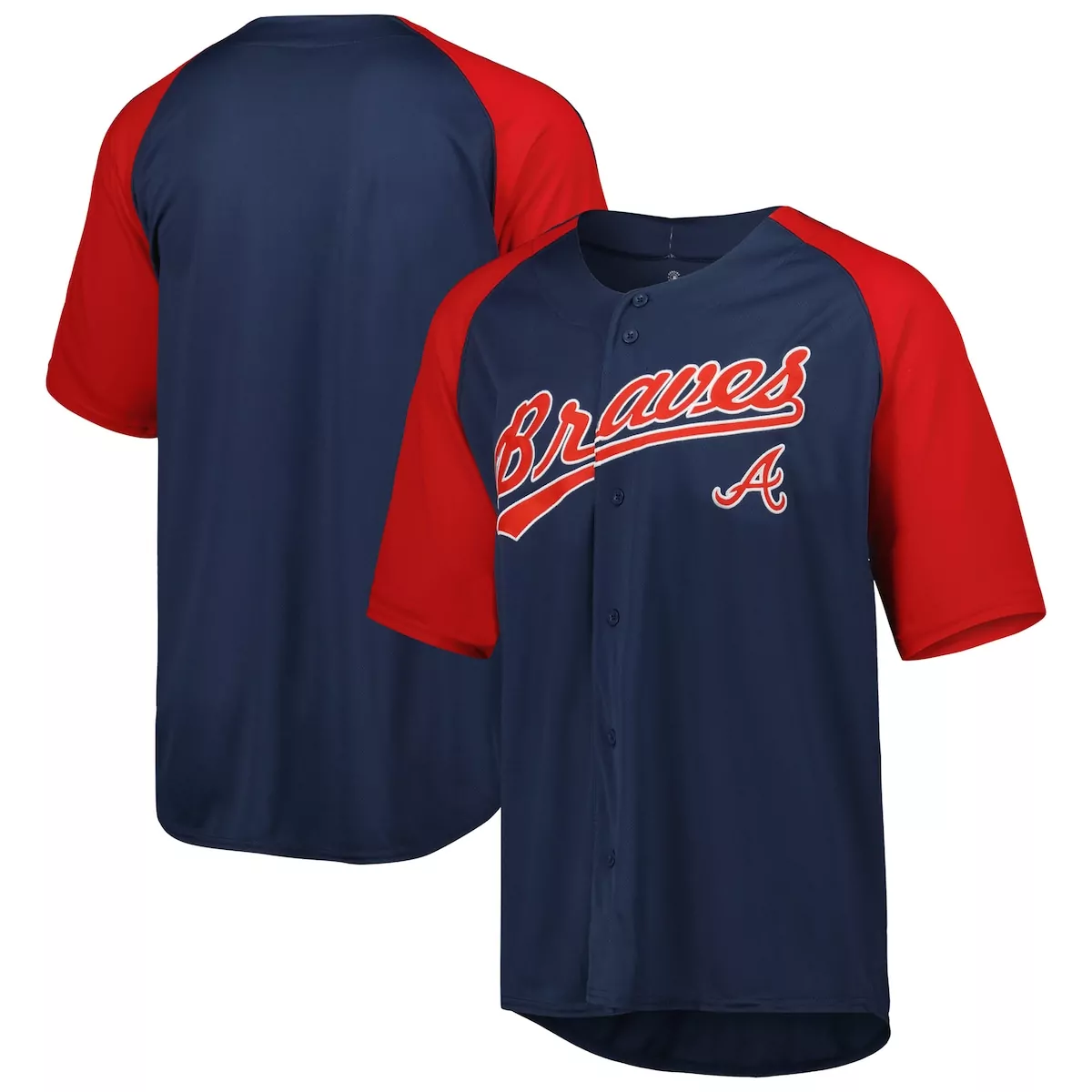 atlanta braves stitches navy button down raglan fashion jersey