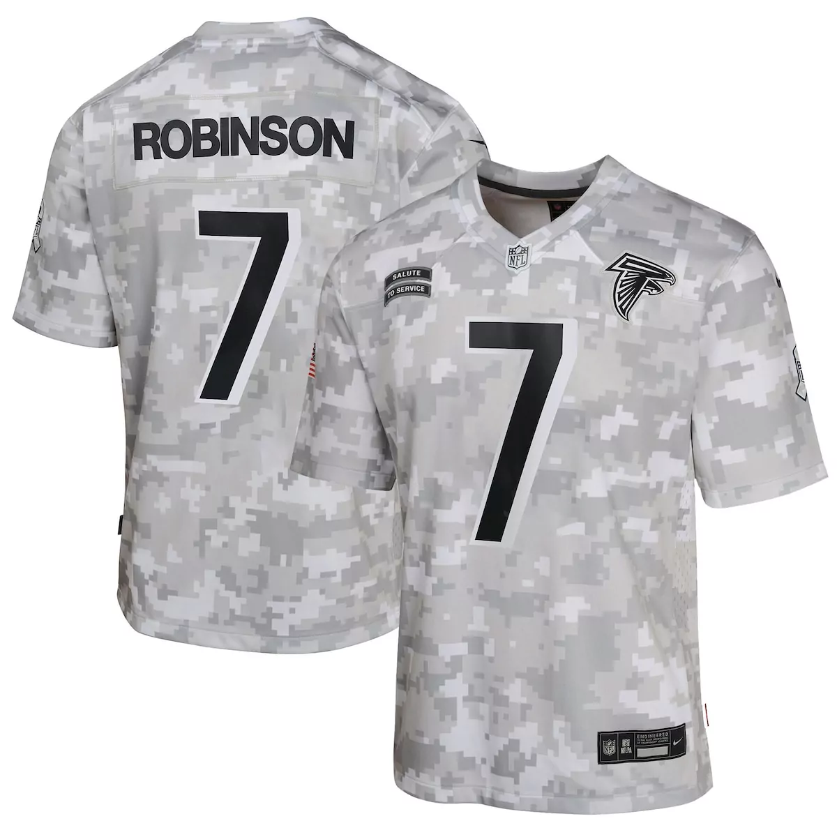 atlanta falcons bijan robinson arctic camo 2024 salute to service game jersey lgv
