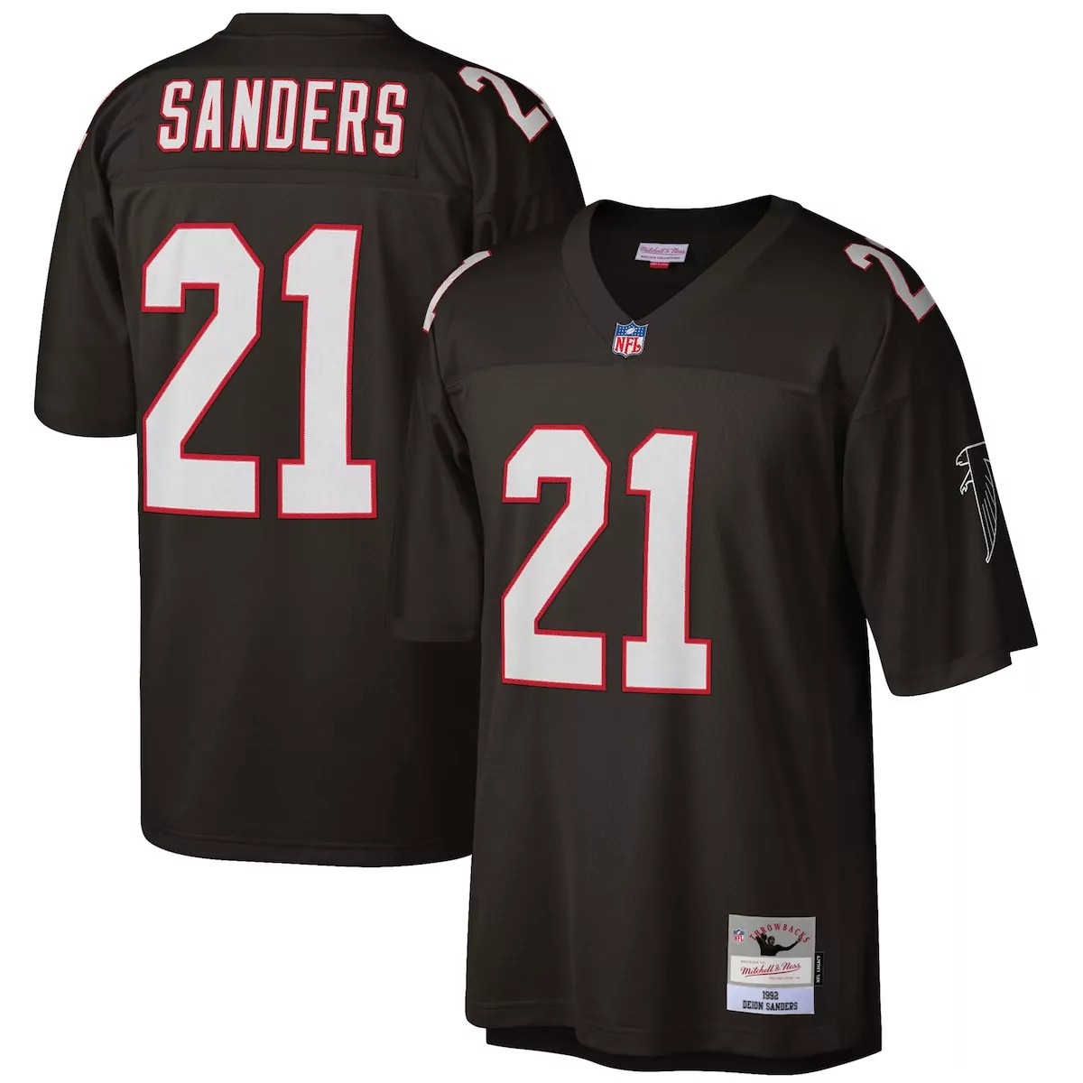atlanta falcons deion sanders black big tall 1992 retired player jersey