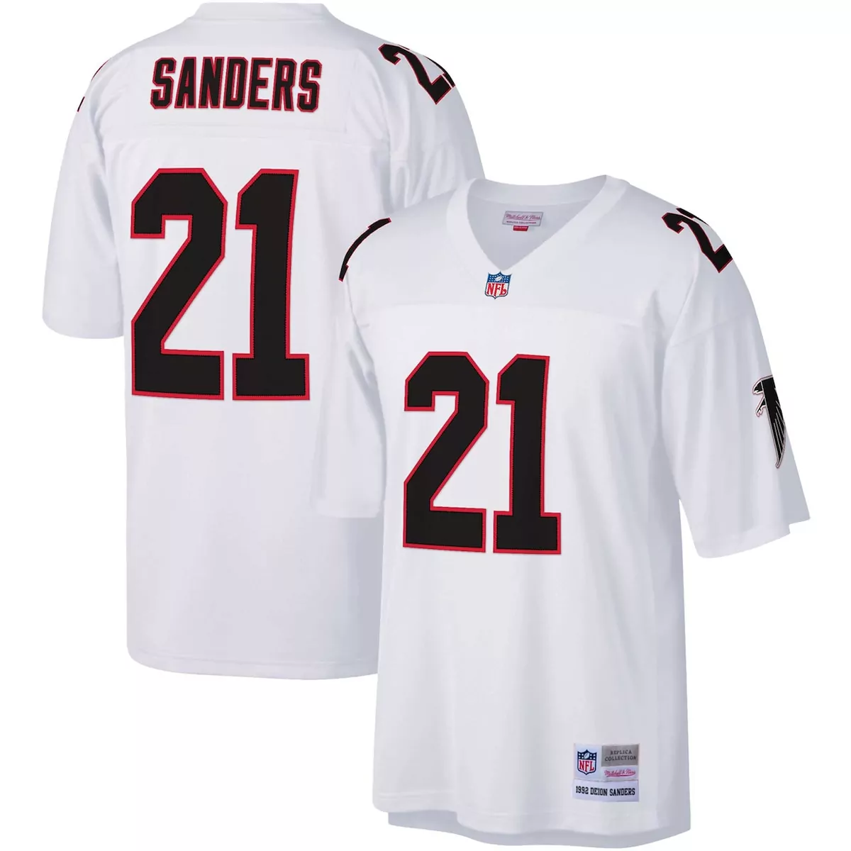 atlanta falcons deion sanders white big tall 1992 retired player jersey