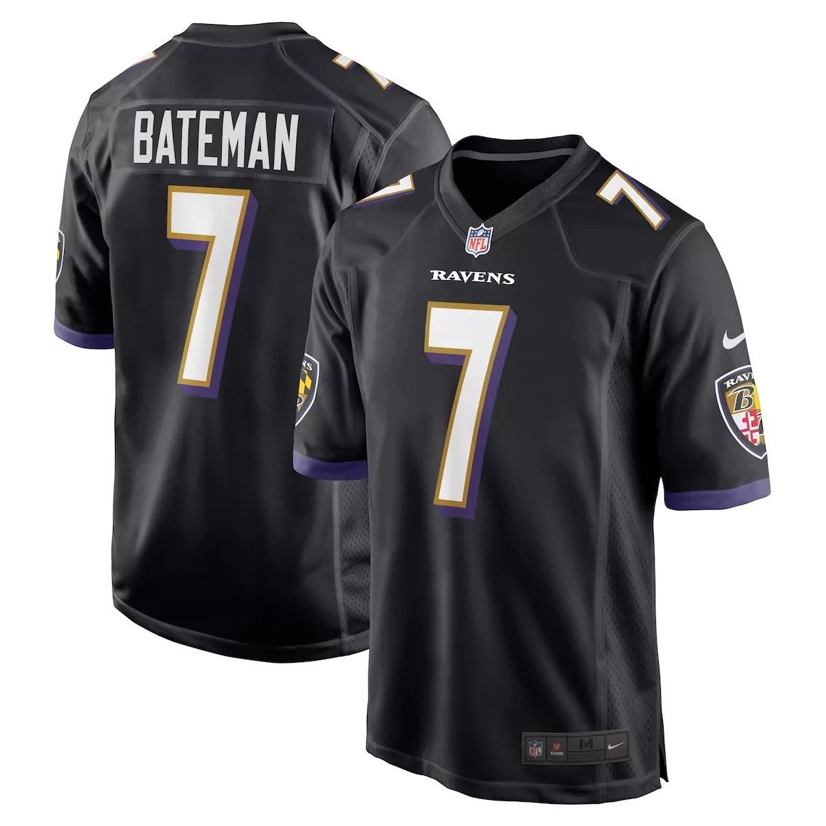 baltimore ravens rashod bateman black game player jersey