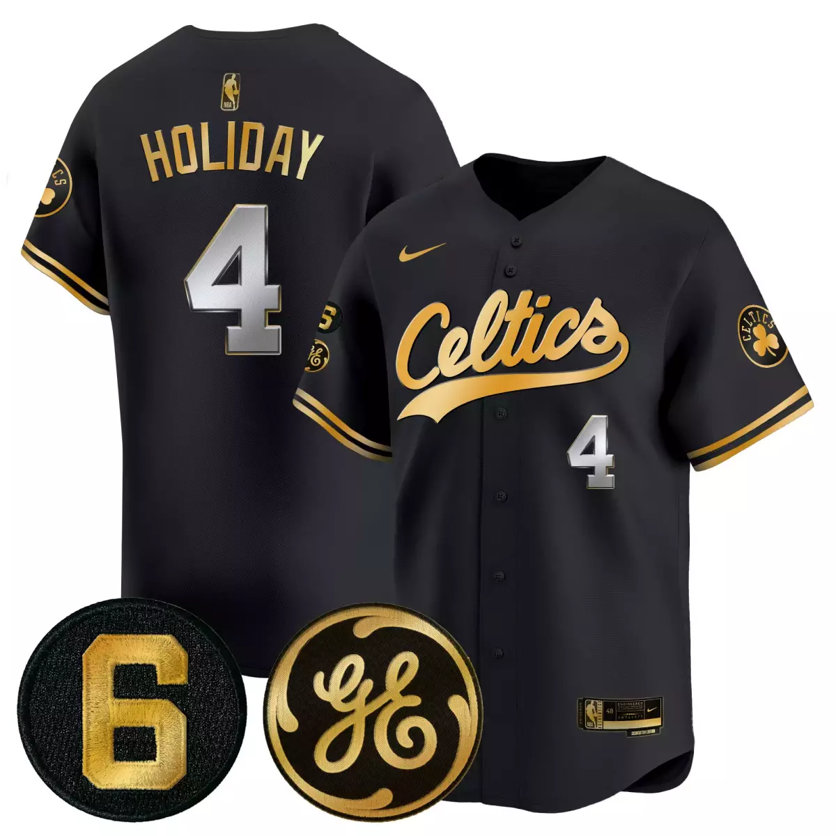 boston celtics 4 holiday black gold jersey bill russell john havlicek patch baseball all stitched