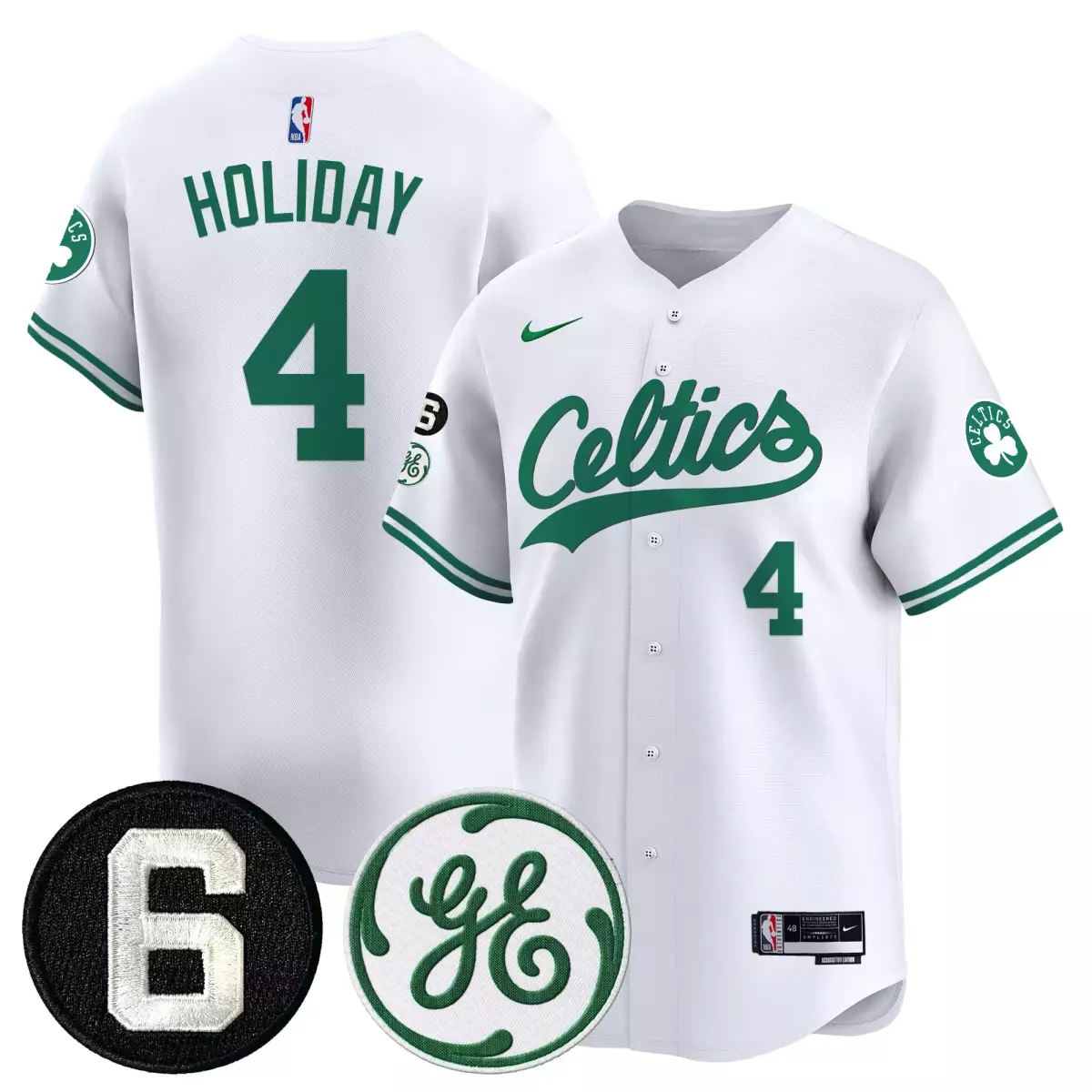 boston celtics 4 holiday white jersey bill russell john havlicek patch baseball all stitched