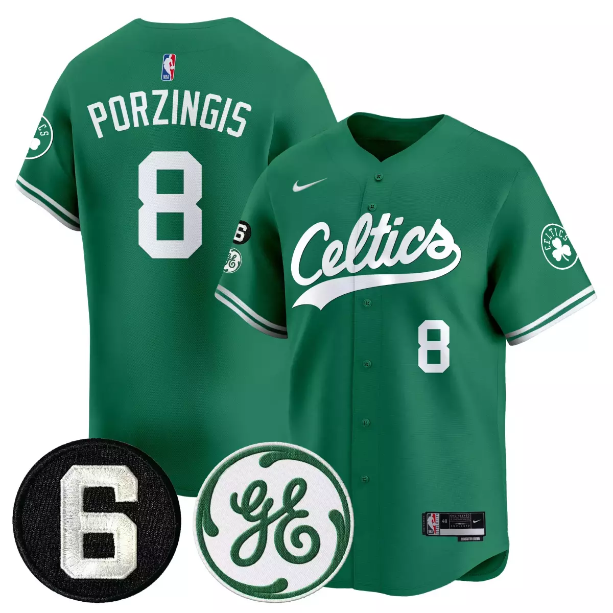 boston celtics 8 porzingis green jersey bill russell john havlicek patch baseball all stitched