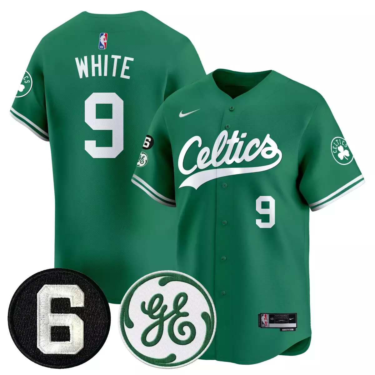boston celtics 9 white green jersey bill russell john havlicek patch baseball all stitched
