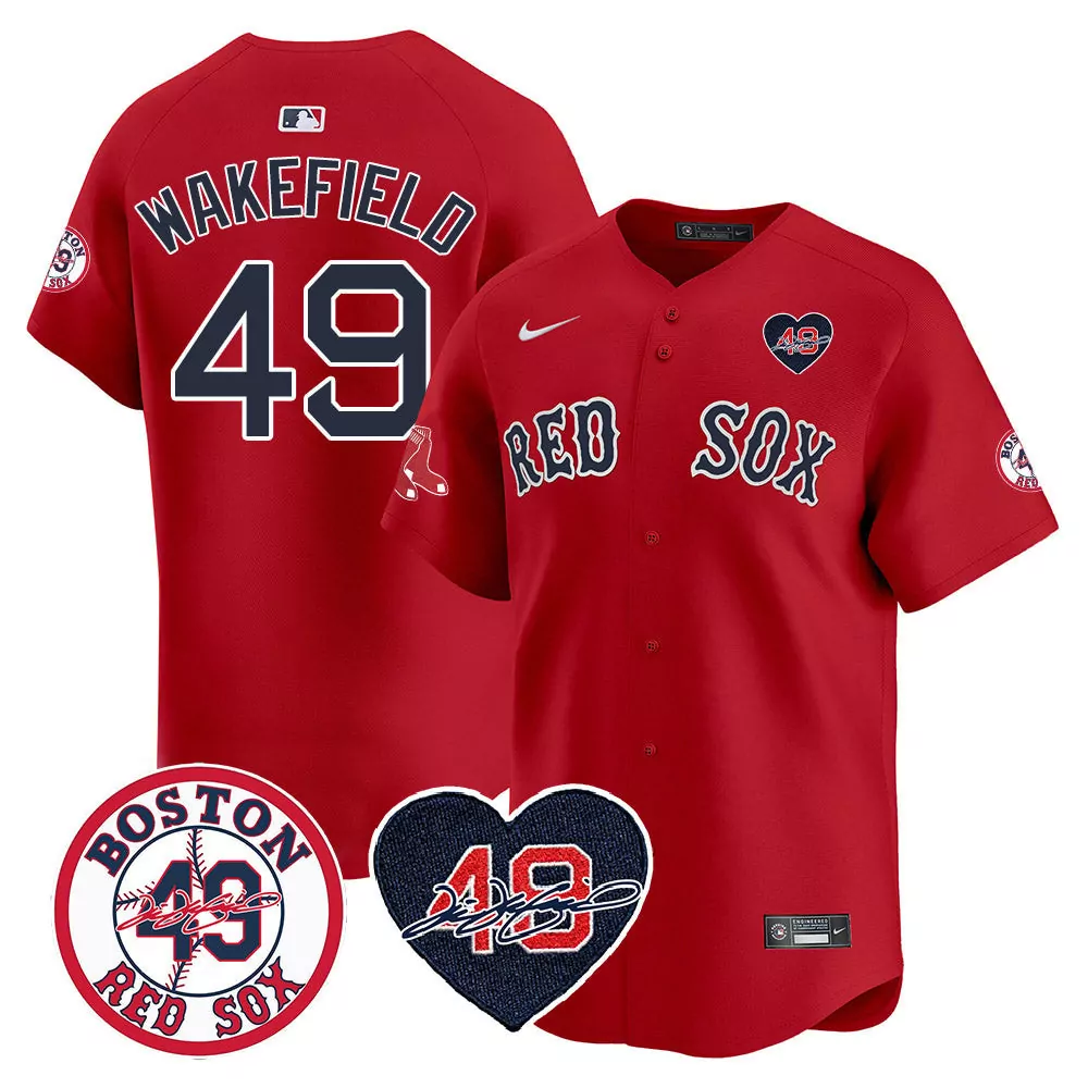 boston red sox 49 wakefield red jersey red sox tim wakefield memorial patch vaper premier limited all stitched all stitc