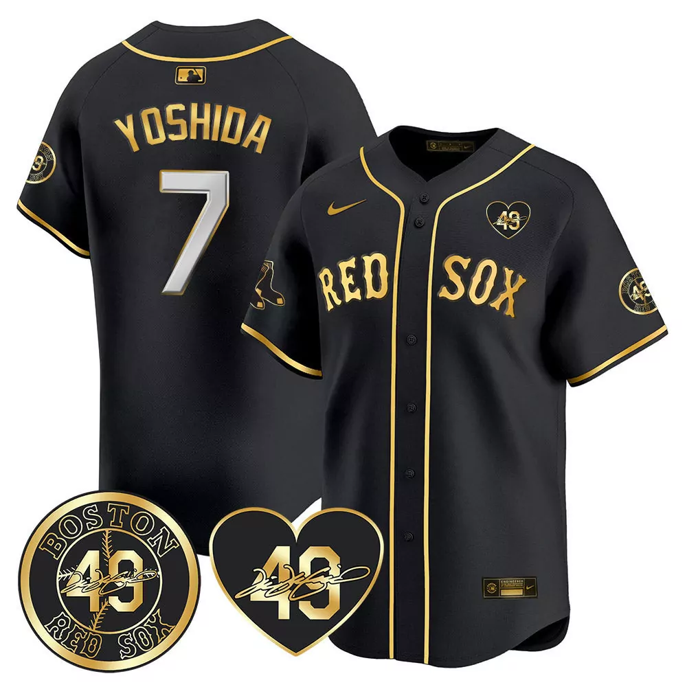 boston red sox 7 yoshida black gold jersey red sox tim wakefield memorial patch vaper premier limited all stitched all s